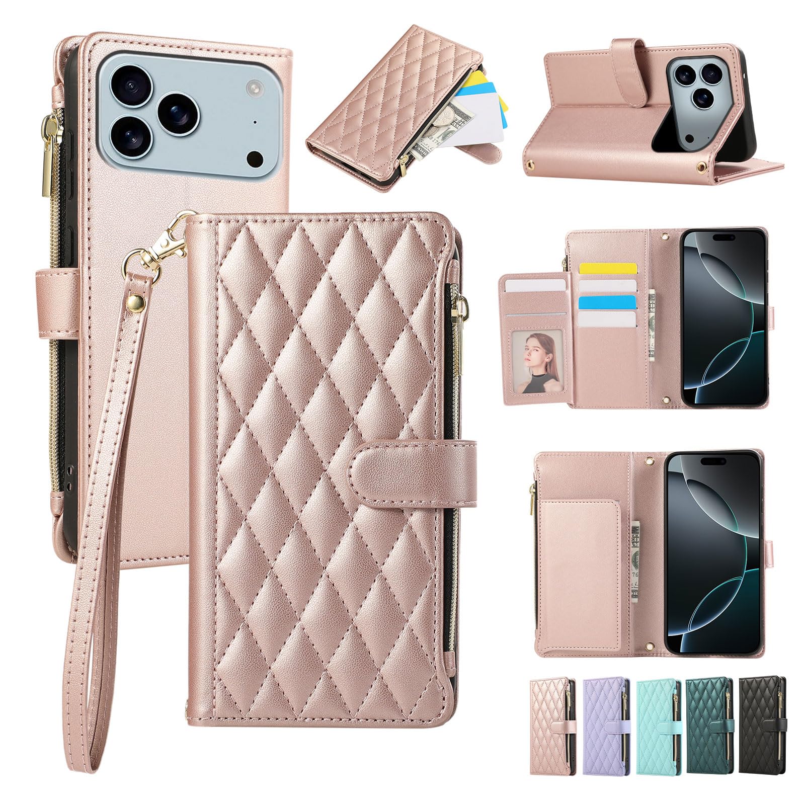 Noaivoky For iPhone 17 Promax ケース 手帳型 アイフォン17 プロマックス ケース ショルダー カード収納 スマホケース いphone17Promax 財布型 スタンド機能 携帯カバー 肩掛け ファスナー あいふおん17 m