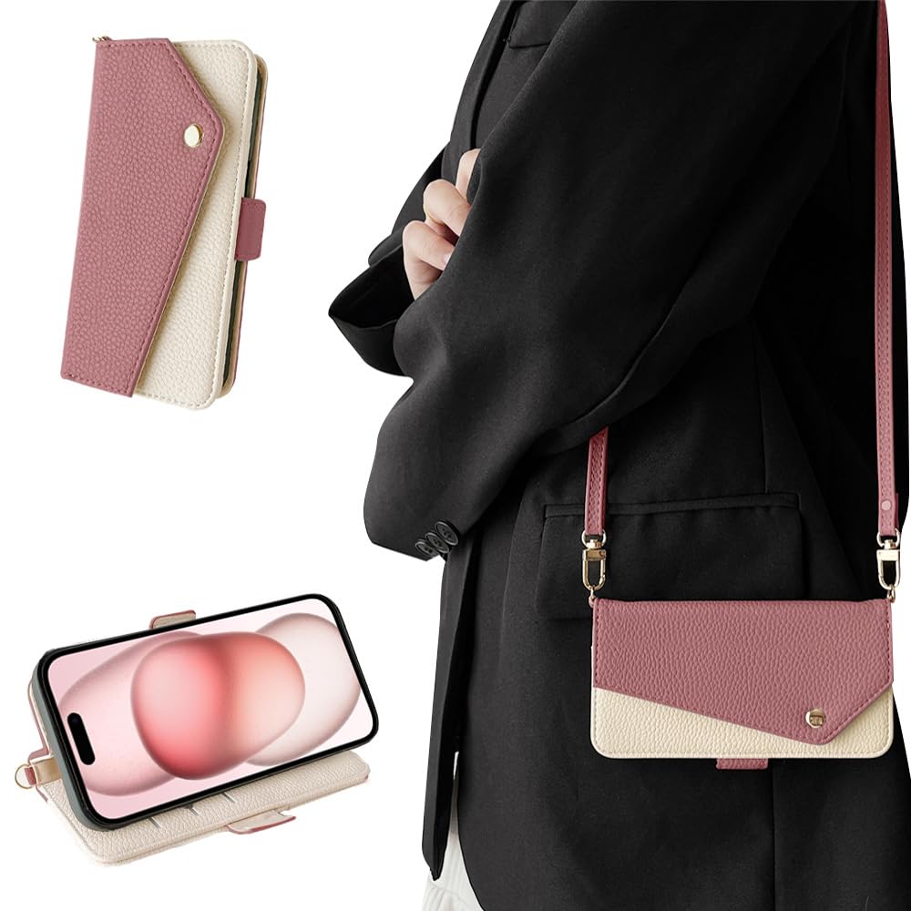 Kahper for いphone15 ケース 手帳型 ショルダー iPhone 15 ケース 手帳型 可愛い アイフォン15 ケース 手帳型 おしゃれ アイホン15ケース手帳型 軽量 衝撃吸収 スマホケース iphone15 PUレザー 全面保護