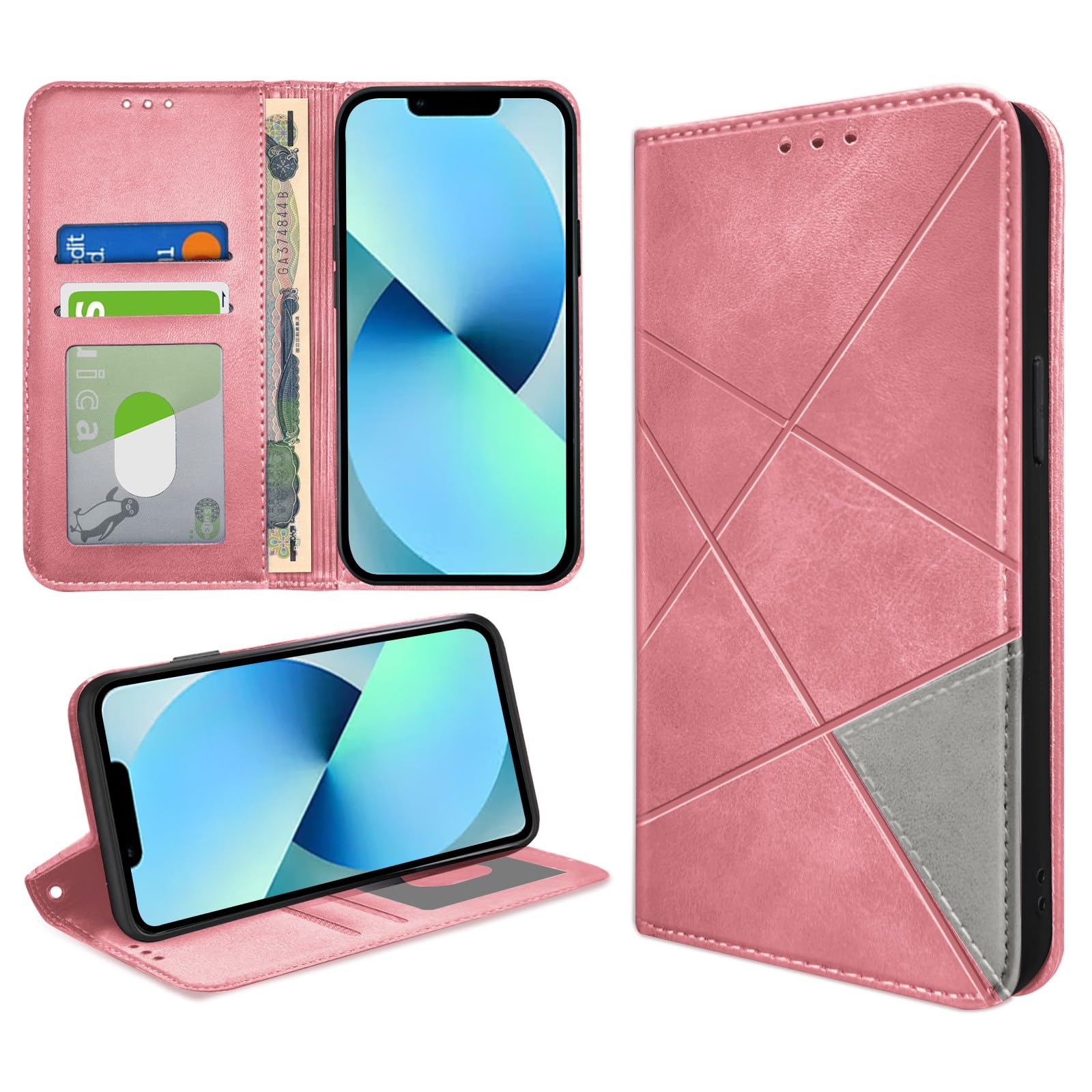 bjnosdv に適合するiPhone 12 Mini 用のケース 手帳型 高級PUレザー マグネット式 アイフォン12 Mini 用の財布型 カバー 耐衝撃 スマホケース 横置きスタンド機能 カード収納 小銭入れ レンズ保護 擦
