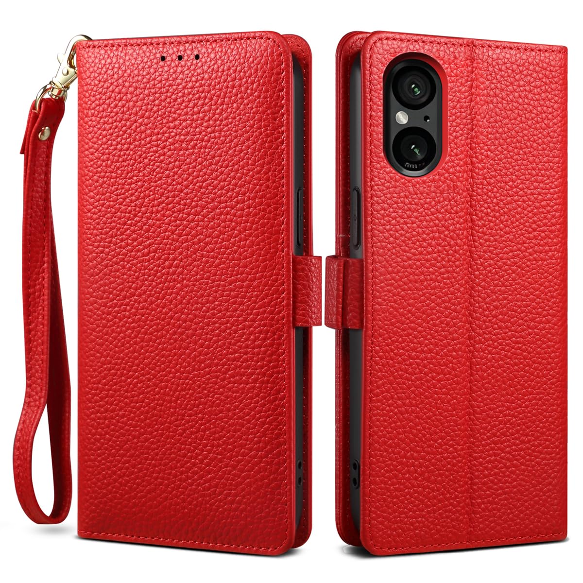 【 2023 新登場! 高級シュリンクカーフレザー】Xperia 5 V ケース 手帳型 本革 牛革 カード収納 サイドマグネット式 横置きスタンド機能付き 上下にストラップホール付き ストラップ付 エクス 7,838円