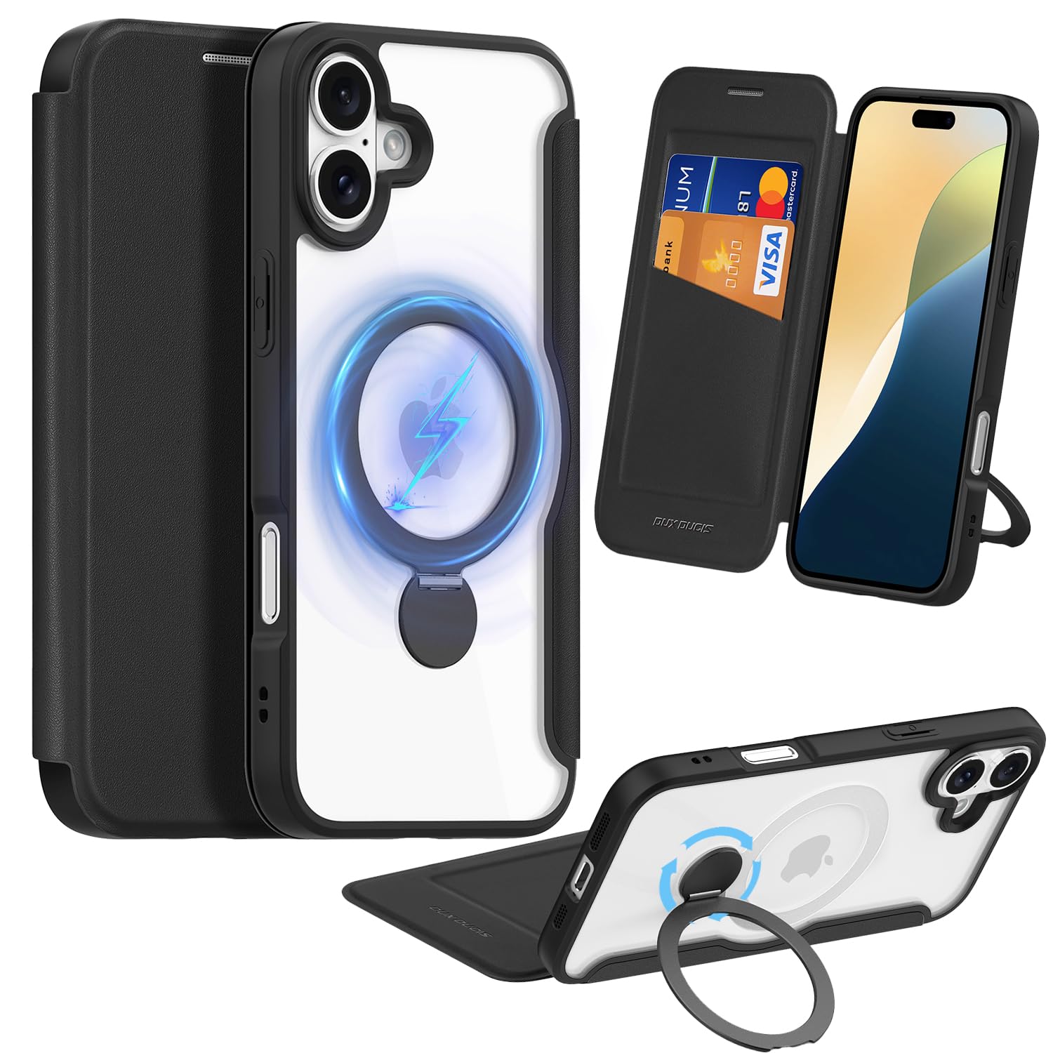 Fadkzyxr iPhone 16 用 容れもの 万覚え帳型 歌留多納める MagSafe相応う 輪っか付き添い人 360°回転させる照明ランプ 縦横両相応う いphone16 スマホケース なめし革原料品 たわい無い 薄型 耐衝撃 全面保護すること アイフォン16 持ちはこぶ取りまかなう マグセ