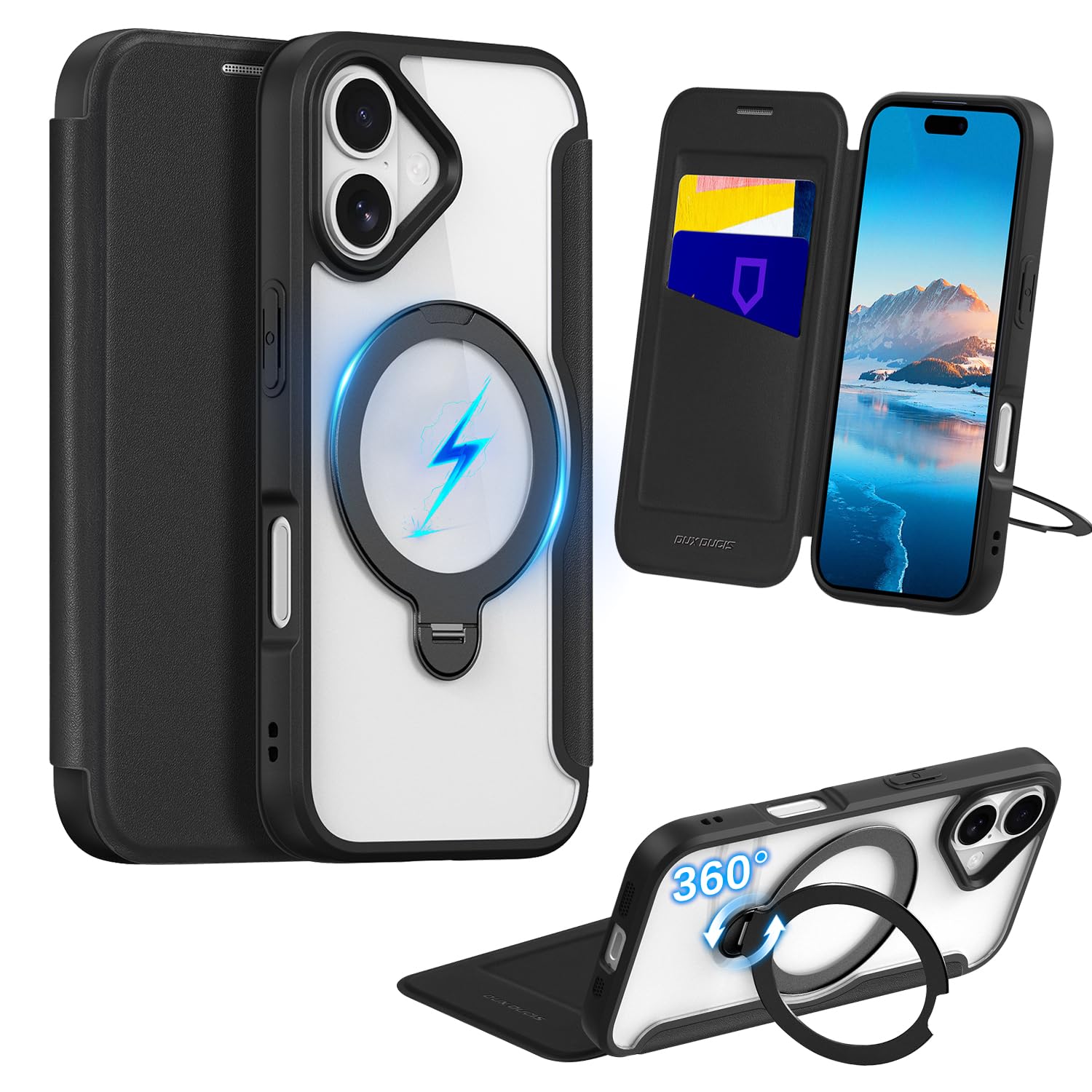 Fadkzyxr iPhone 17 用 容れもの 万覚え帳型 歌留多納める MagSafe相応う 輪っか付き添い人 360°回転させる照明ランプ 縦横両相応う いphone17 スマホケース なめし革原料品 たわい無い 薄型 耐衝撃 全面保護すること アイフォン17 持ちはこぶ取りまかなう マグセ