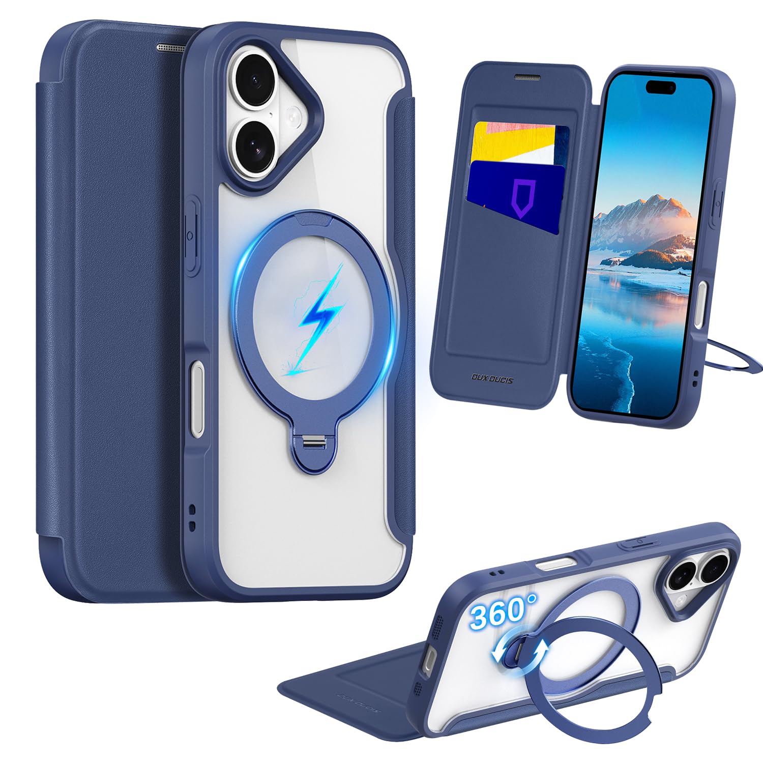 Fadkzyxr iPhone 17 用 容れもの 万覚え帳型 歌留多納める MagSafe相応う 輪っか付き添い人 360°回転させる照明ランプ 縦横両相応う いphone17 スマホケース なめし革原料品 たわい無い 薄型 耐衝撃 全面保護すること アイフォン17 持ちはこぶ取りまかなう マグセ