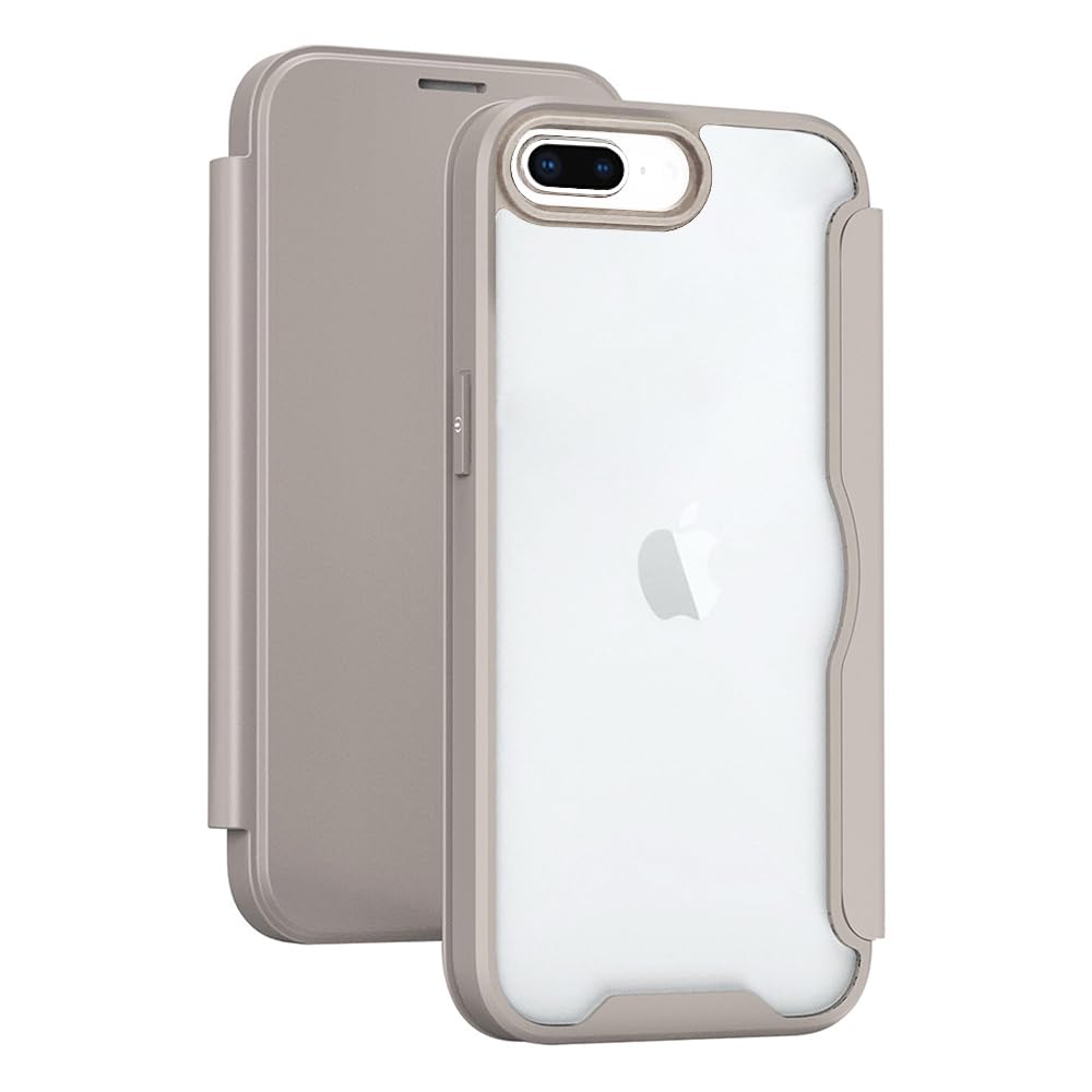 YUYIB スマホケース 対応 iPhone 8 Plus ケース iPhone7 Plus ケース 手帳型 背面 クリア 透明 高級なPUレザー+PCパネル+TPUバンパー マグネットが内蔵 衝撃吸収 軽量薄型 ブランド アイフォン8 Plus 手帳