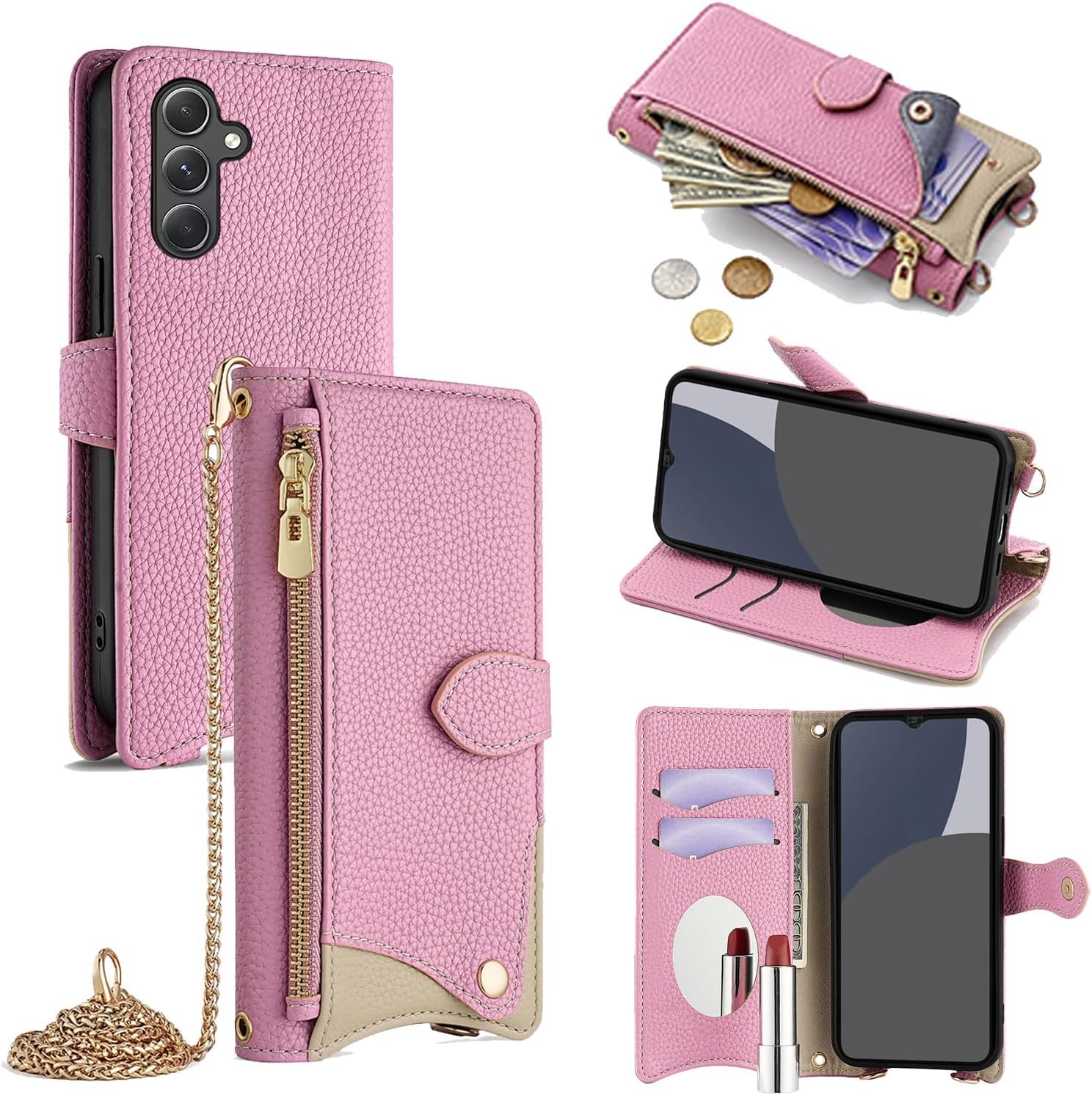 For Galaxy S24 FE ケース 手帳型 ショルダー For ギャラクシーS24 FE SM-S721Q/SCG30 カバー 財布型 肩掛け 横+縦 2掛け方 斜めがけ 化粧鏡付き おしゃれ ジッパー小銭入れ カード収納 横置き ロングスト 4,793円
