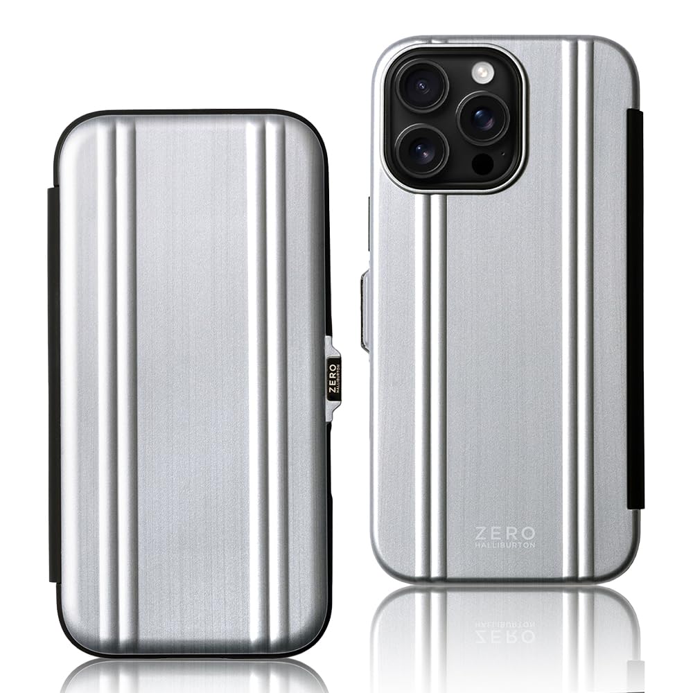 [ ゼロハリバートン ] iPhone 16Pro Max ケース 耐衝撃 米軍MIL規格/ワイヤレス充電 MagSafe 対応/アイフォン 16 Pro Max - UNiCASE - ZERO HALLIBURTON (シルバー/手帳型)