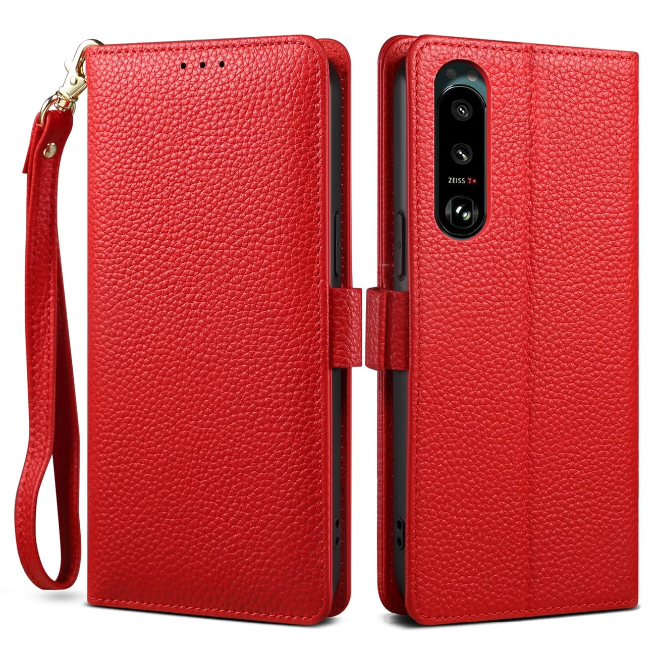 【2024 新登場! 高級シュリンクカーフレザー】Xperia 5 III ケース 手帳型 本革 牛革 カード収納 サイドマグネット式 横置きスタンド機能付き 上下にストラップホール付き ストラップ付 エクス