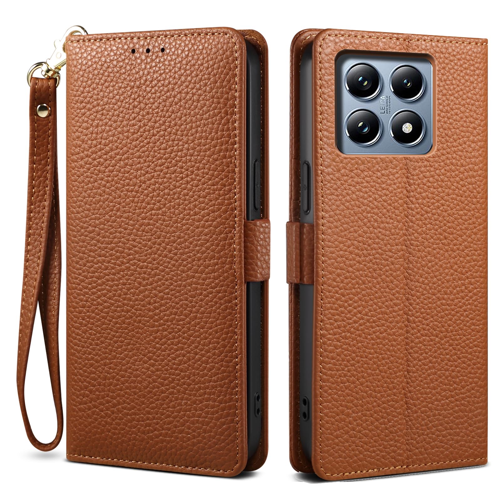 【 2024 新登場! 高級シュリンクカーフレザー】Xiaomi 14T 用の用のケース 手帳型 本革 牛革 カード収納 サイドマグネット式 横置きスタンド機能付き 上下にストラップホール付き ストラップ付