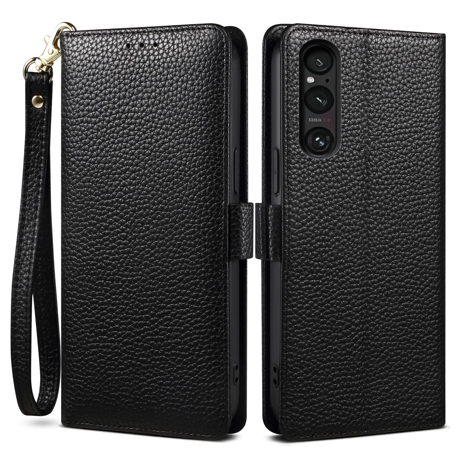 【2024 新登場! 高級シュリンクカーフレザー】Xperia 1 III ケース 手帳型 本革 牛革 カード収納 サイドマグネット式 横置きスタンド機能付き 上下にストラップホール付き ストラップ付 エクス