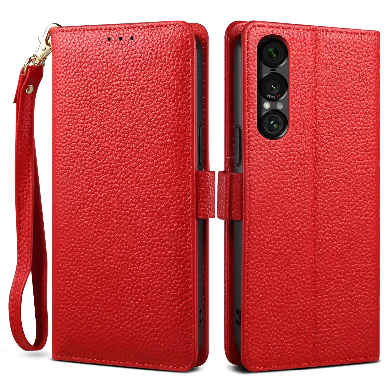 【2025 新登場! 高級シュリンクカーフレザー】Xperia 1 VII ケース 手帳型 本革 牛革 カード収納 サイドマグネット式 横置きスタンド機能付き 上下にストラップホール付き ストラップ付 エクス