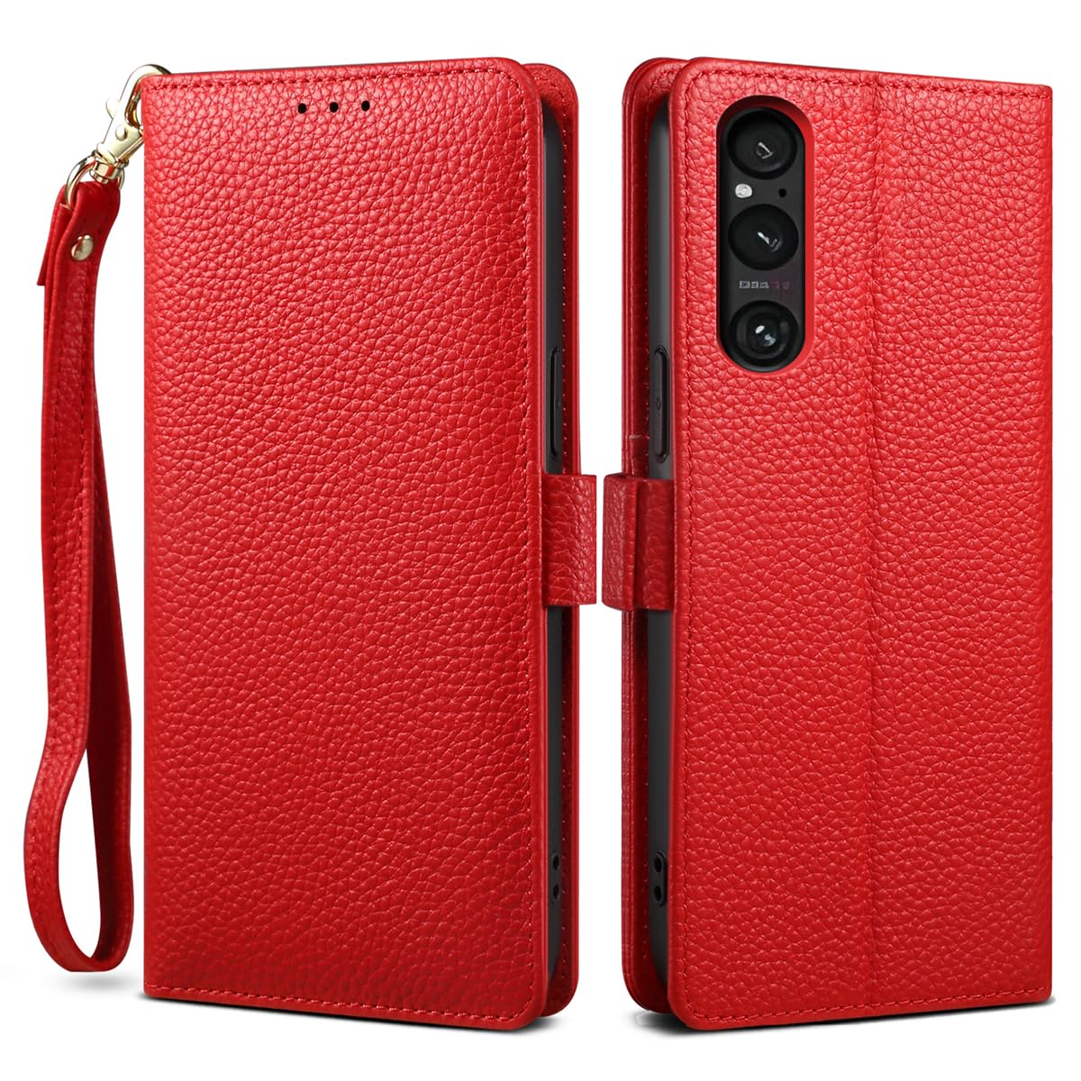 【2023 新登場! 高級シュリンクカーフレザー】Xperia 1 V ケース 手帳型 本革 牛革 カード収納 サイドマグネット式 横置きスタンド機能付き 上下にストラップホール付き ストラップ付 エクスペ