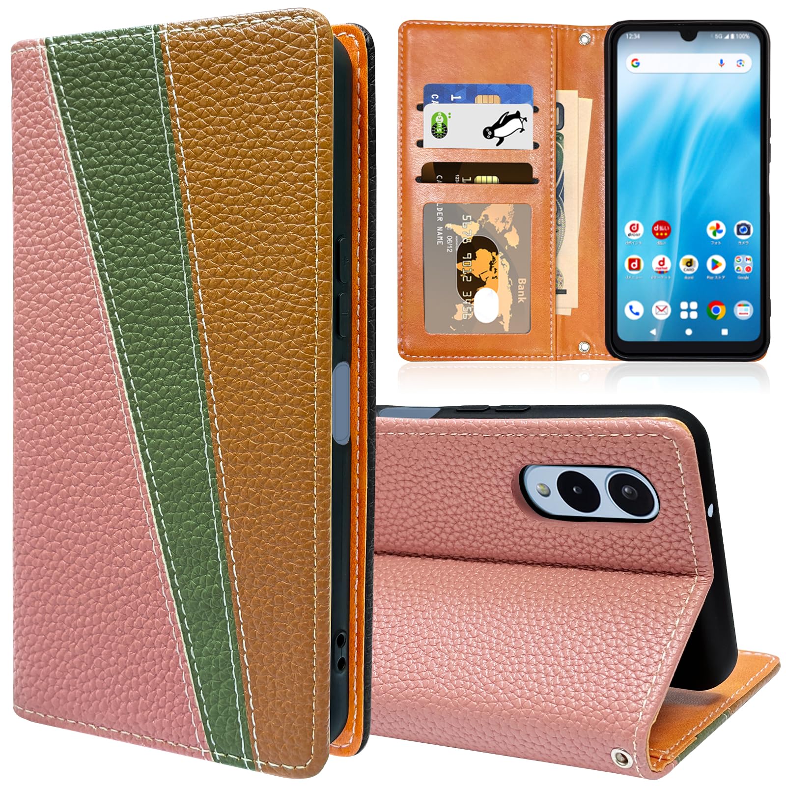 Arrows We2 ケース 手帳型 F-52E FCG02 カード収納 財布型 カバー アローズWe2 耐衝撃 キックスタンド機能 スマホケース PU合皮 TPU素材 薄型 軽量 携帯カバー ストラップホール付 レッド