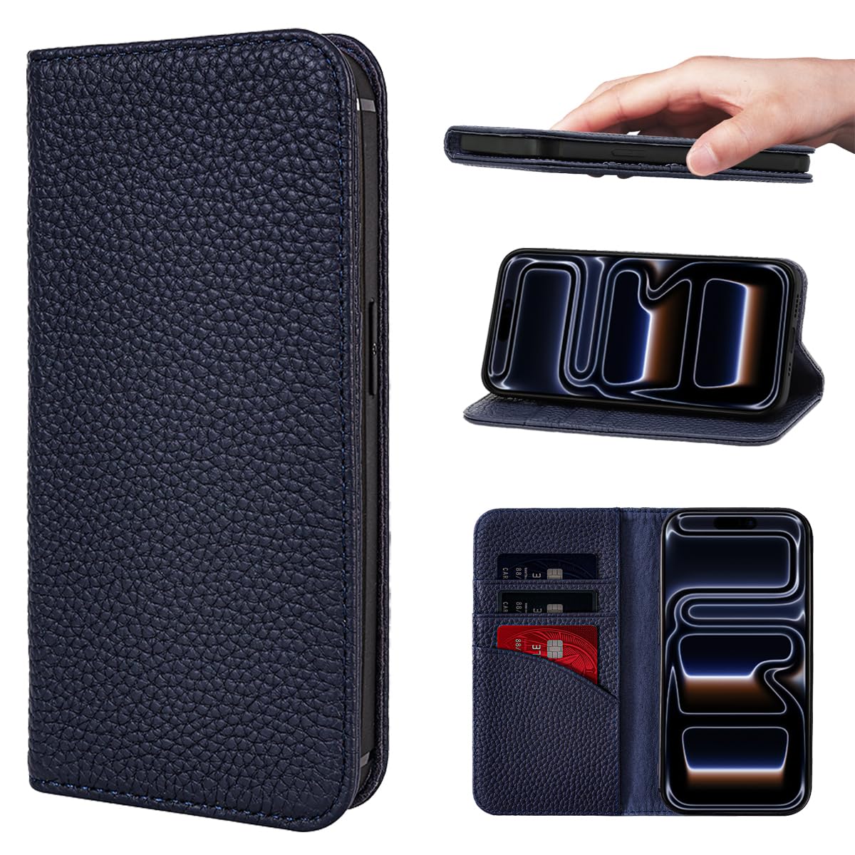 NanHou For iPhone 17 Pro Max ケース 本革 手帳型 カバー 耐衝撃 保護 カバー 本革 内蔵マグネッ RFIDト 財布型 携帯カバー カードポケット スタンド機能 に適した アイフォン 17 Pro Max - ロイヤルブル｜WES STORE