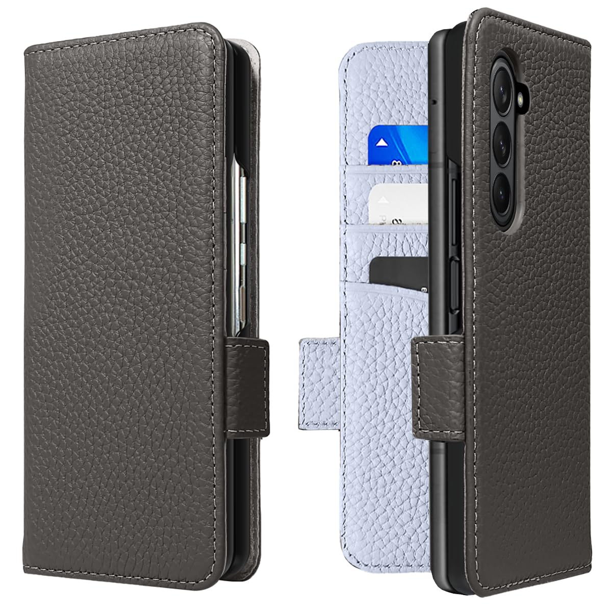 Samsung Galaxy Z Fold5 ケース 本革 手帳型 カバー 耐衝撃 保護 Samsung Fold 5 5G カバー 本革 内蔵マグネッ RFIDト 財布型 SC-55D/SCG22 携帯カバー カードポケット スタンド機能 NanHou - ダークグレ/ライト|WES STORE
