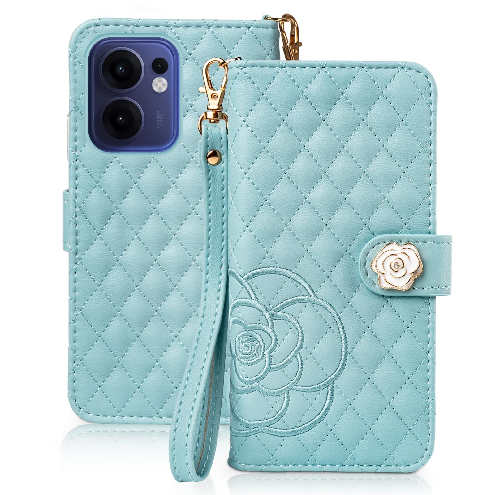 SZJAMIE OPPO Reno13 A ケース 手帳型 スマホケース 薔薇と山茶花刺繍 オッポリノ13A 手帳型ケース 花柄 おしゃれ 可愛い 女性向け 手触り柔らかい 耐衝撃 スタンド カード収納 財布型 全面保護 ス