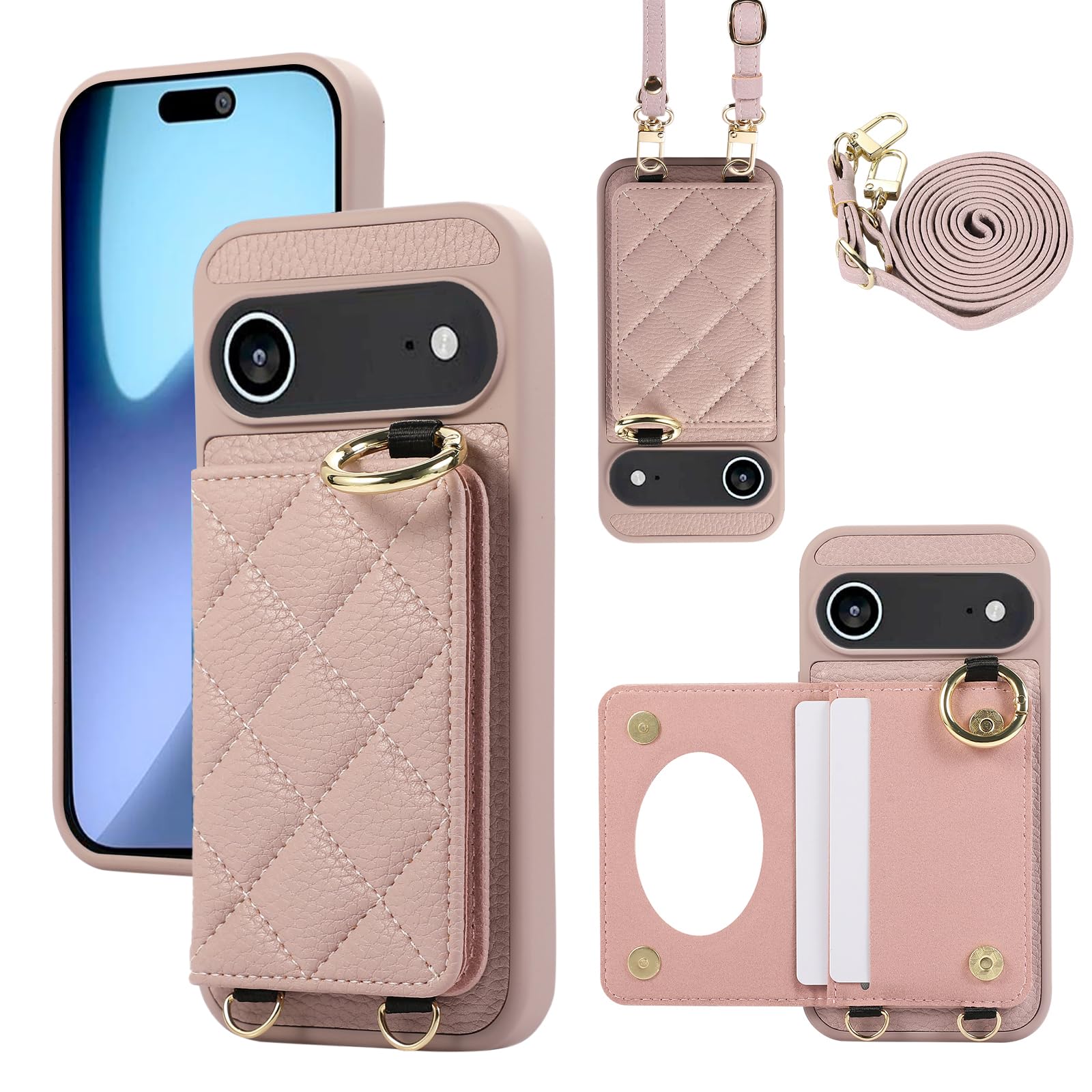 Succtopy ケース 向けの iphone17 air ケース 手帳型 ショルダー スマホケース アイフォン17airケース 手帳型 鏡付き 肩がけ 首掛け 斜め掛け ストラップ着脱可 財布付き リング付き 携帯ケース マ