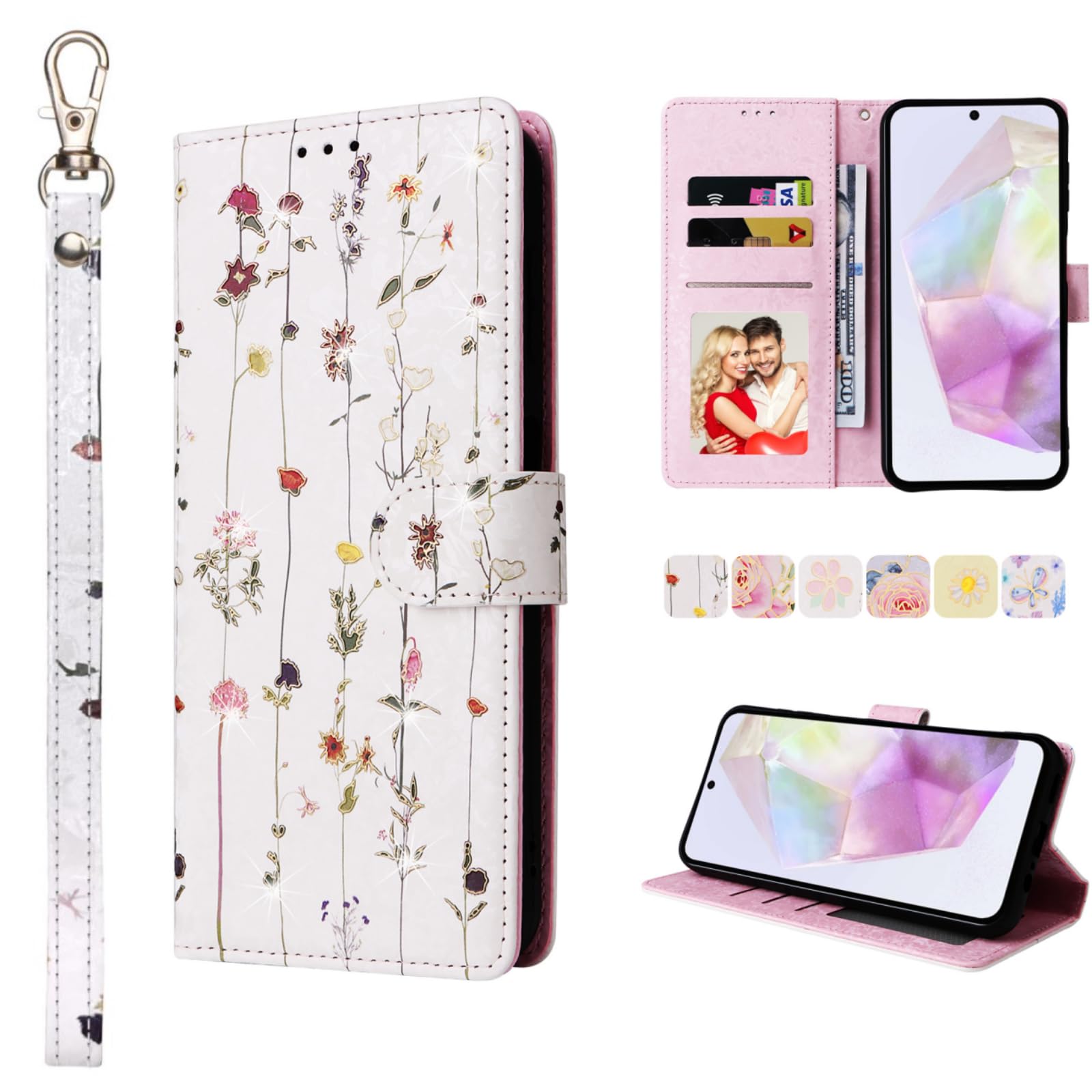 MaKaWa for iPhone 16e ケース 手帳型 携帯カバー アイフォン カード収納 スタンド機能 あいほん16eケース 手帳型 シンプル 軽量 耐衝撃高級PUレザー 放熱性 汗や指紋防止 全面保護 耐汚れ 花柄 ス