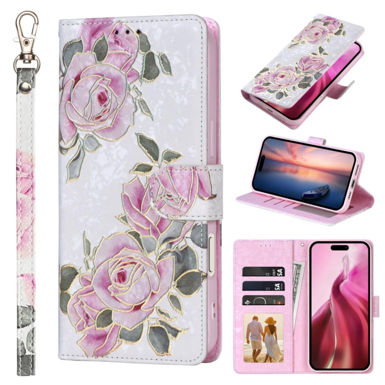 MaKaWa for iPhone Xs MAX ケース 手帳型 携帯カバー アイフォン Xs MAX カード収納 スタンド機能 あいほん Xs MAX ケース 手帳型 シンプル 軽量 耐衝撃高級PUレザー 全面保護 耐汚れ 花柄 ストラップ 可