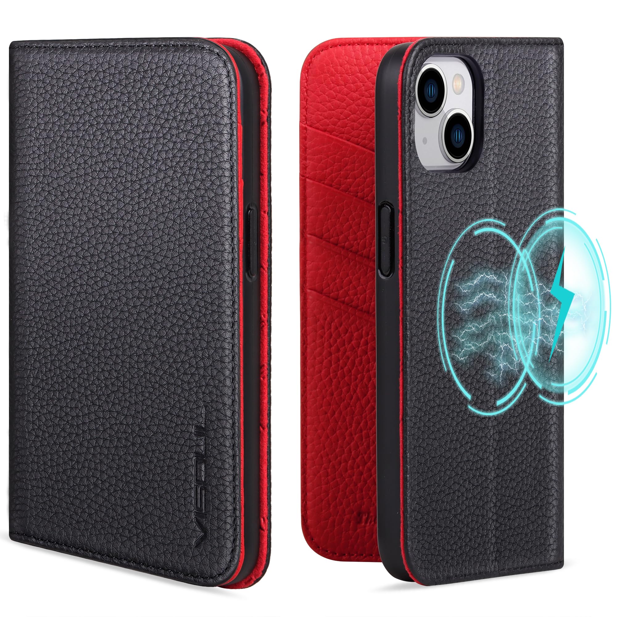 VISOUL iPhone15 Plus 入れもの 万覚え帳型 本革 MagSafe相応う スマホケース なめし革入れもの 万覚え帳型入れもの アイフォン15 Plus 入れもの 歌留多納める 持ちはこぶ入れもの 全面保護すること 磁石 延性のあるなTPU原料品 磁石式 ス