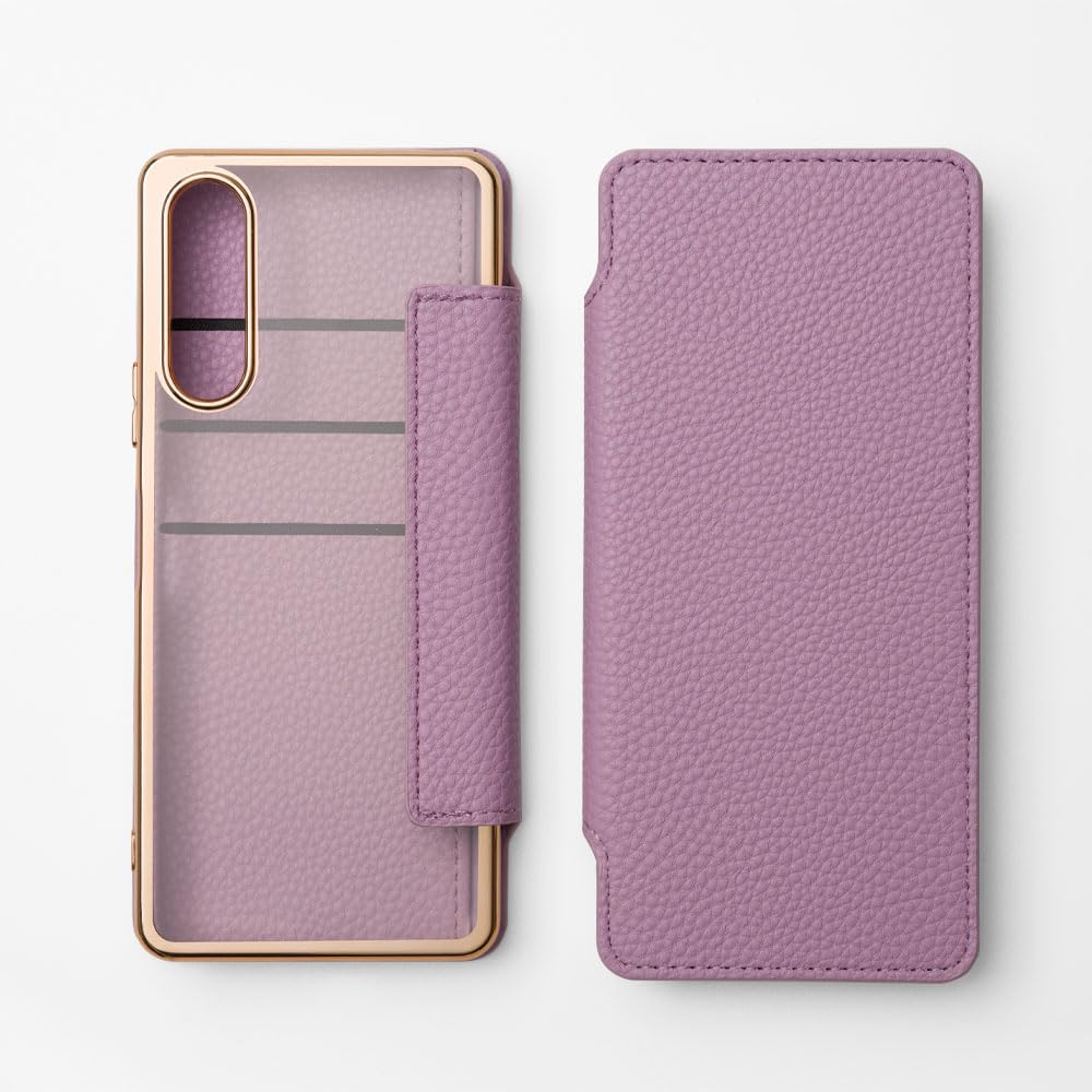 empire 背面クリア 手帳型 スマホケース (ライトモーヴxゴールド, Xperia 1V)
