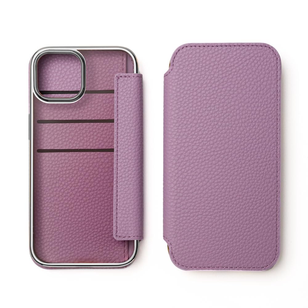 empire 背面クリア 手帳型 スマホケース (ライトモーヴxシルバー, iPhone14)