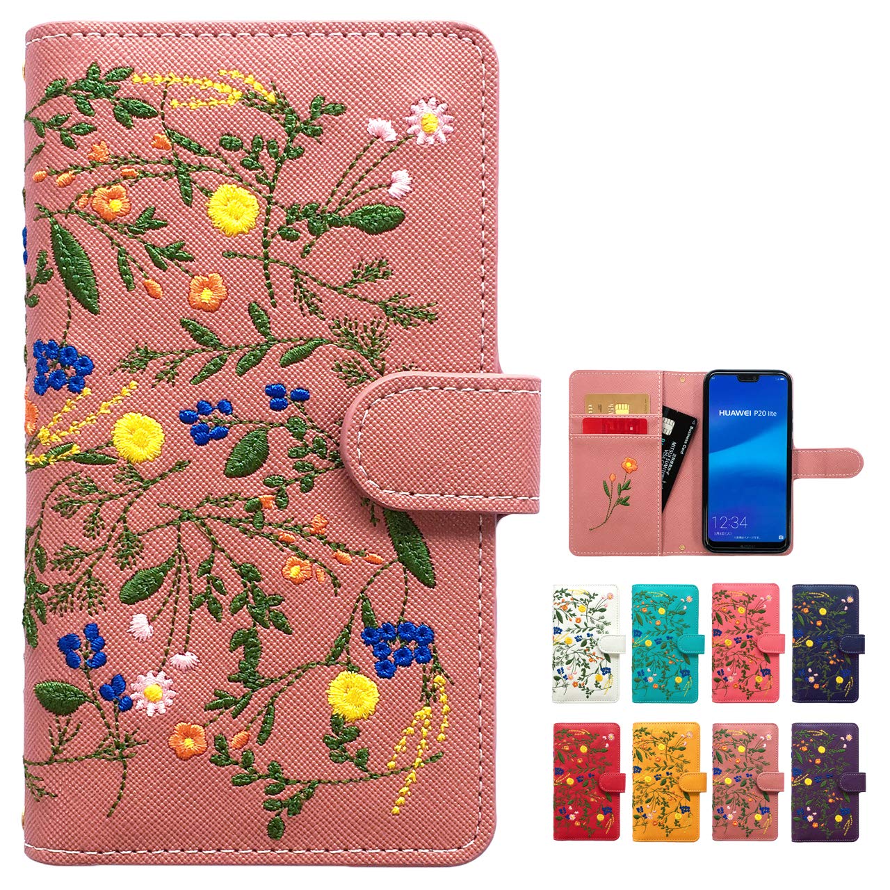 Google 絵素8a 用 入れもの ボタニカル 花 刺しゅう 万覚え帳型入れもの スマホケース サクラ色ベージュ ケース・カバー-スマートフォン・タブレット