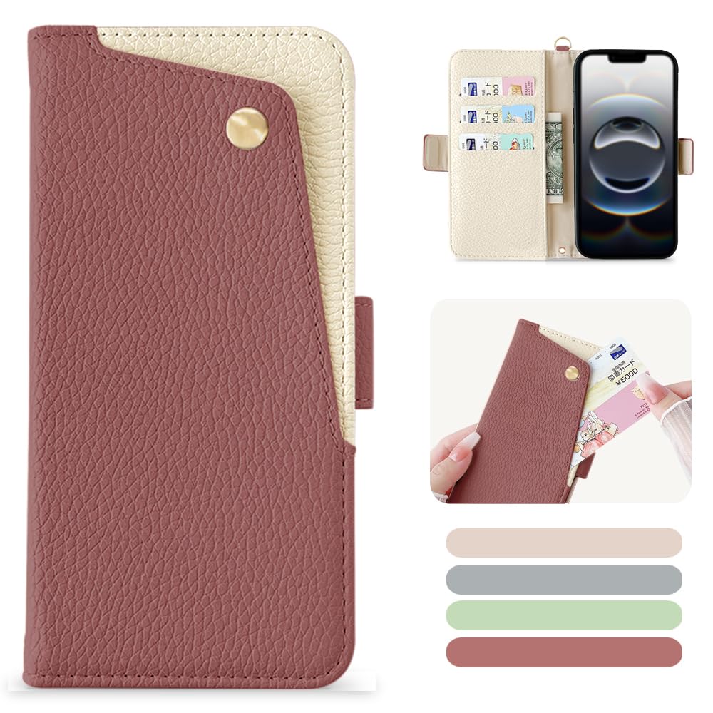 Kahper for iPhone 16e ケース 手帳型 可愛い いphone16e ケース 手帳型 おしゃれ スマホケース iPhone 16e 財布型 軽量 衝撃吸収 上質な手触り レザー 全面保護 擦り傷防止 防塵 アイフォン16e 携帯カバ