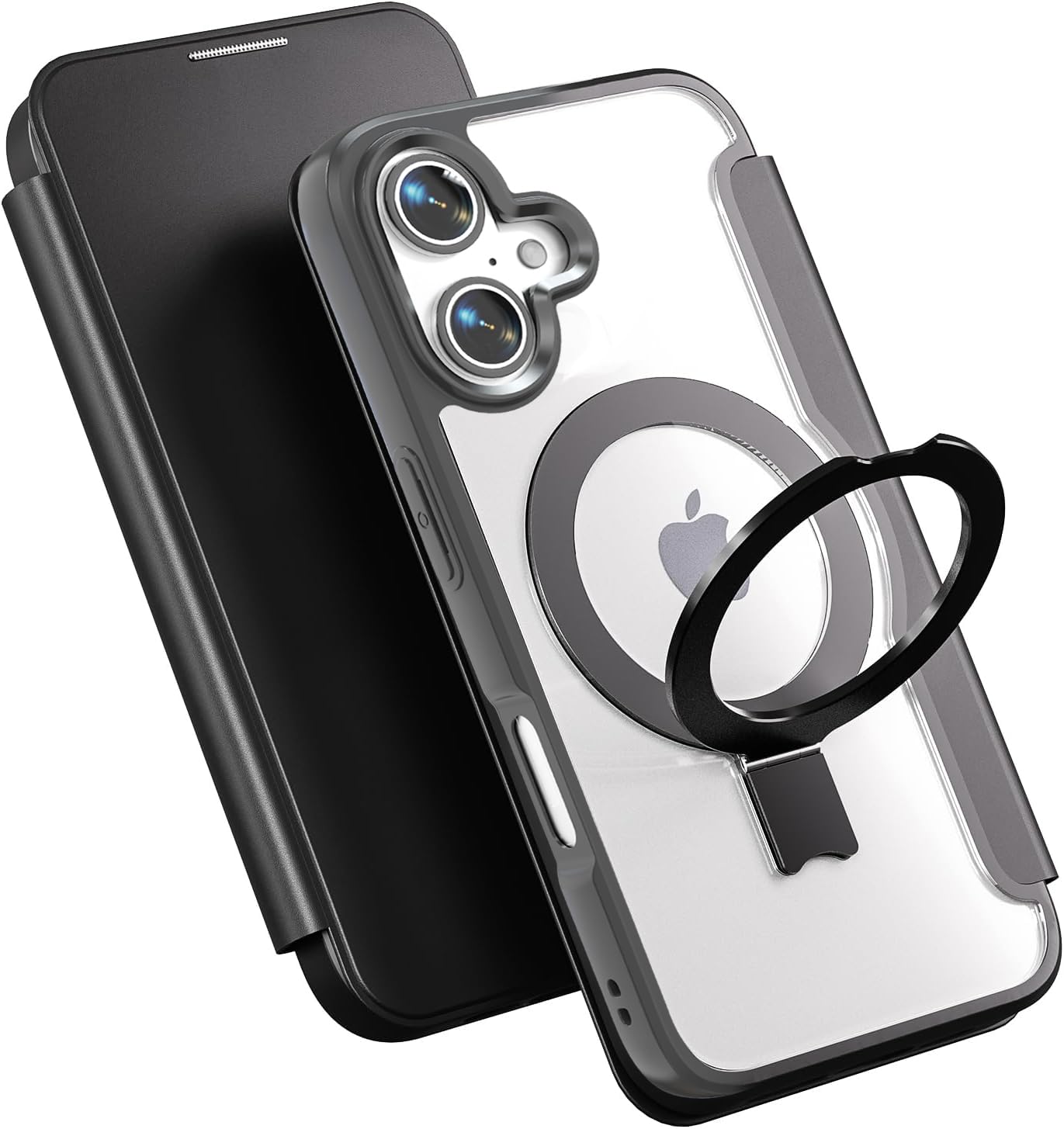 【Magsafe相応う 多役立つこと照明ランプ】smhokesu iPhone 16用 入れもの 万覚え帳型 MagSafe相応う いphone16 入れもの 照明ランプ 輪っか いphone16 スマホケース 輪っか＆照明ランプうつり変わり 無線電話申し受ける相応う 歌留多納める2枚