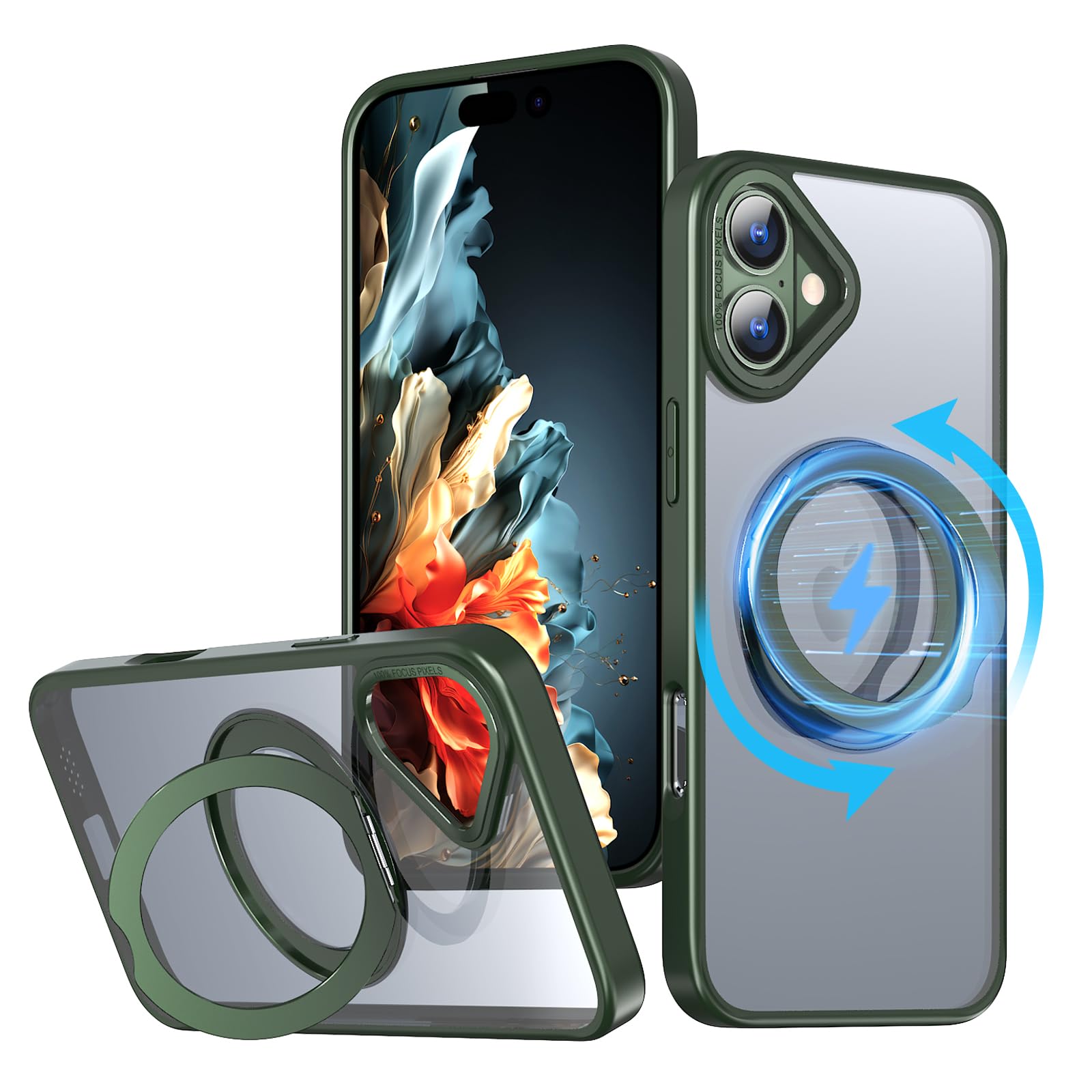 KWATUNG iphone 16 plus 用 容れもの magsafe相応う 無線電話申し受ける 耐衝撃 落っこちる押しとどめる いphone16plus 用容れもの 360°回転させる照明ランプ 縦横両相応う iphone16足し加える用スマホケース 磁石積み上げる アイホン16plus用取りまかなう