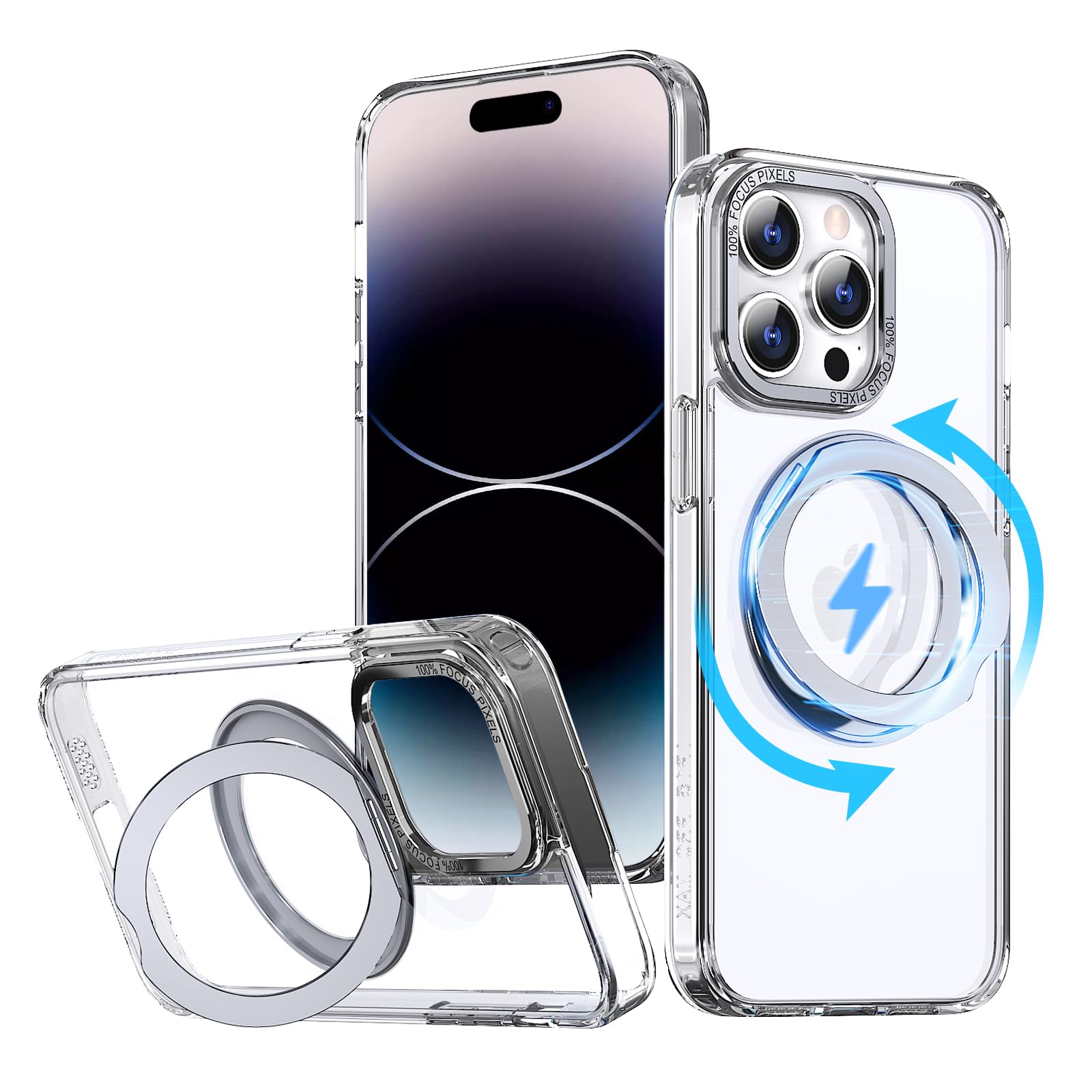 KWATUNG 互換品 iphone 14 pro max 用 ケース magsafe対応 ワイヤレス充電 iphone14promax 用スマホケース 耐衝撃 いphone14pro max 用ケース 360°回転スタンド 縦横両対応 iphone14プロマックス用スマホケース マ