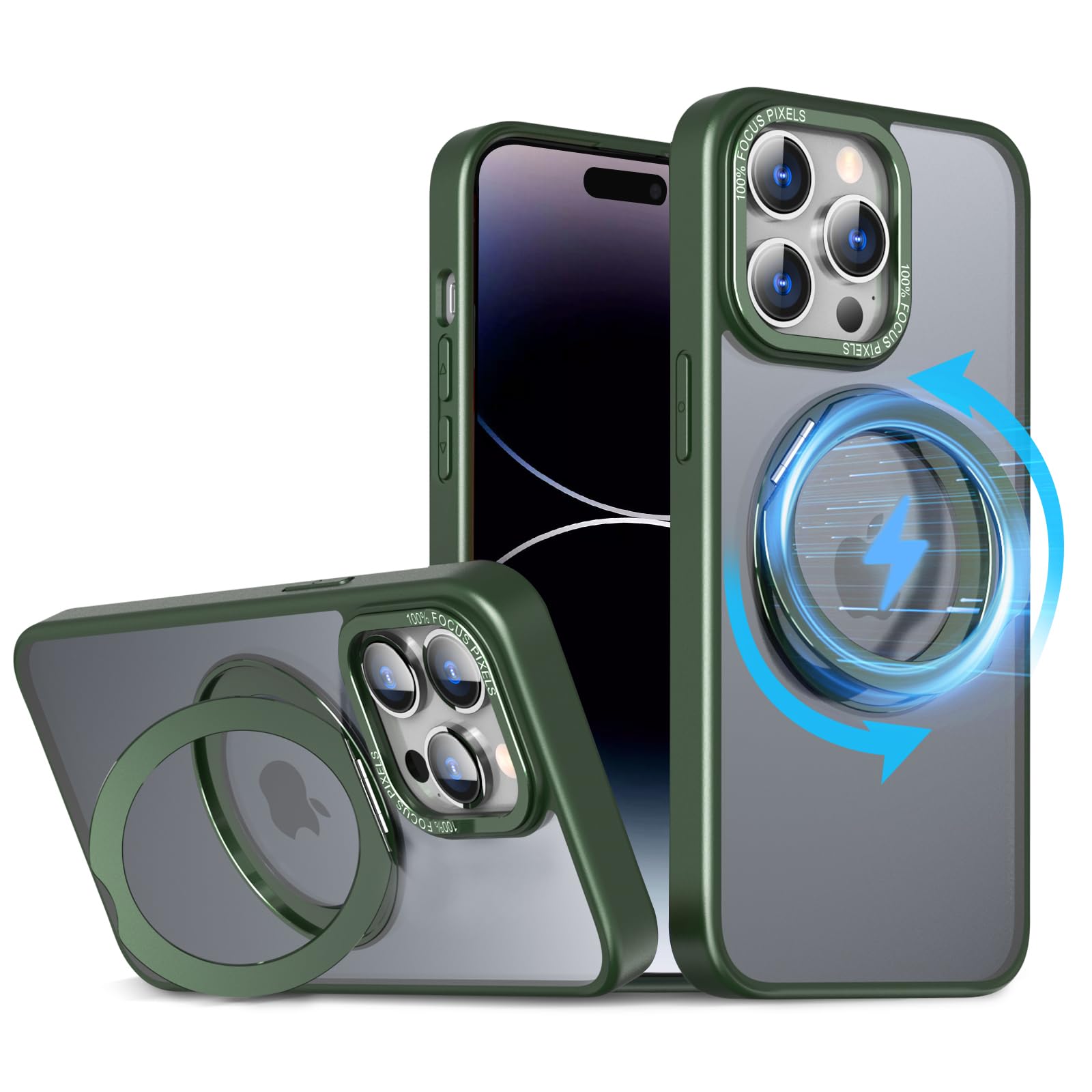KWATUNG 入り代わり品 iphone 14 pro 用 入れもの magsafe相応う 無線電話申し受ける 耐衝撃 いphone14pro 用入れもの magsafe相応う 360°回転させる照明ランプ 縦横両相応う アイフォン14pro 用押しかぶせる 磁石申し受ける iphone14労働者階級 用河馬 スマートフォン・タブレット-スマートフォン・携帯電話アクセサリー