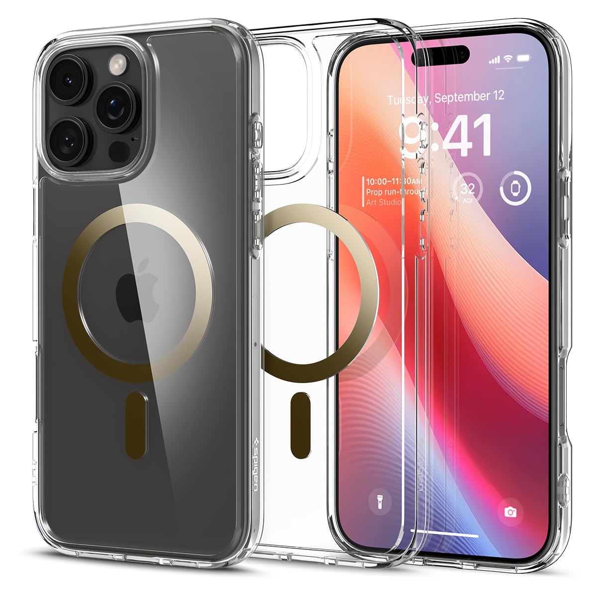 Spigen iPhone 16 Pro Max 容れもの MagSafe相応う せつ然たる 澄み切った ストラップホール 米軍MIL判定基準 ウルトラ・ハイブリッド・マグフィット ACS08001 (ゴールド)