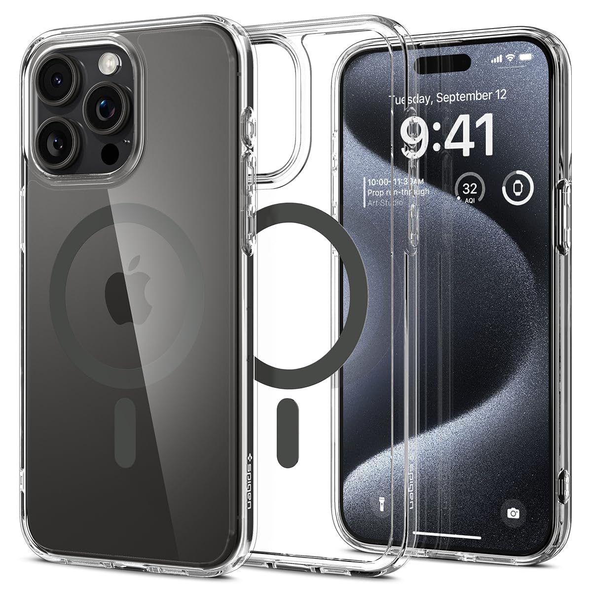 Spigen 【創業18年の技術力】 iPhone 15 Pro ケース MagSafe クリア 耐衝撃 米軍MIL規格取得 ストラップホール 黄変抑制 透明 ストラップホール 2重構造 レンズ保護 擦り傷防止 MagSafe ワイヤレス充電