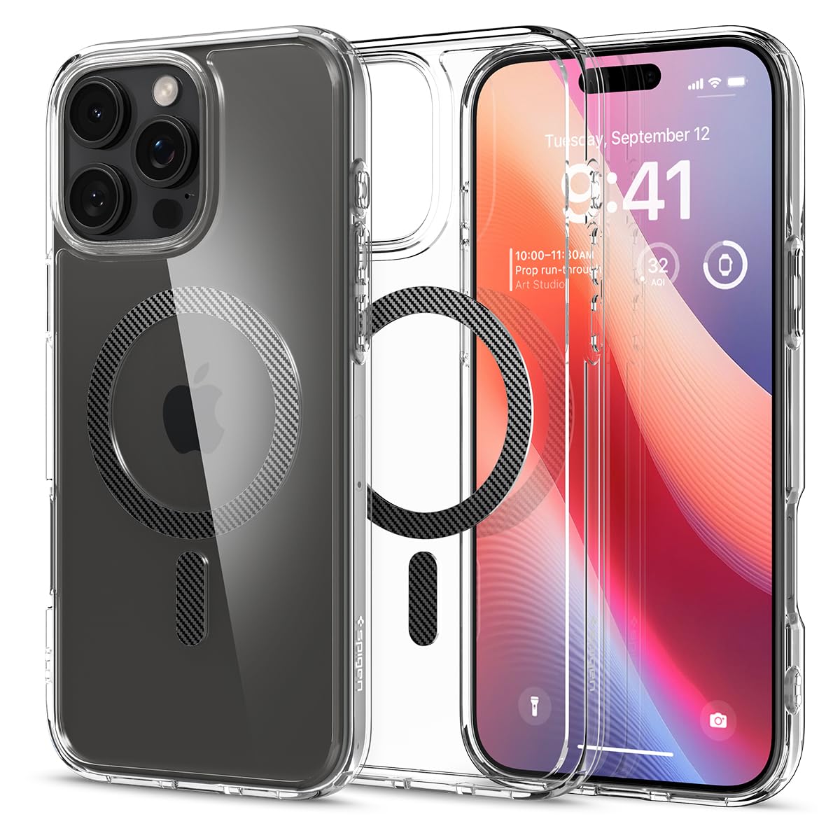 Spigen iPhone 16 Pro Max 容れもの MagSafe相応う せつ然たる 澄み切った ストラップホール 米軍MIL判定基準 ウルトラ・ハイブリッド・マグフィット ACS08000 (炭素・衣料繊維)