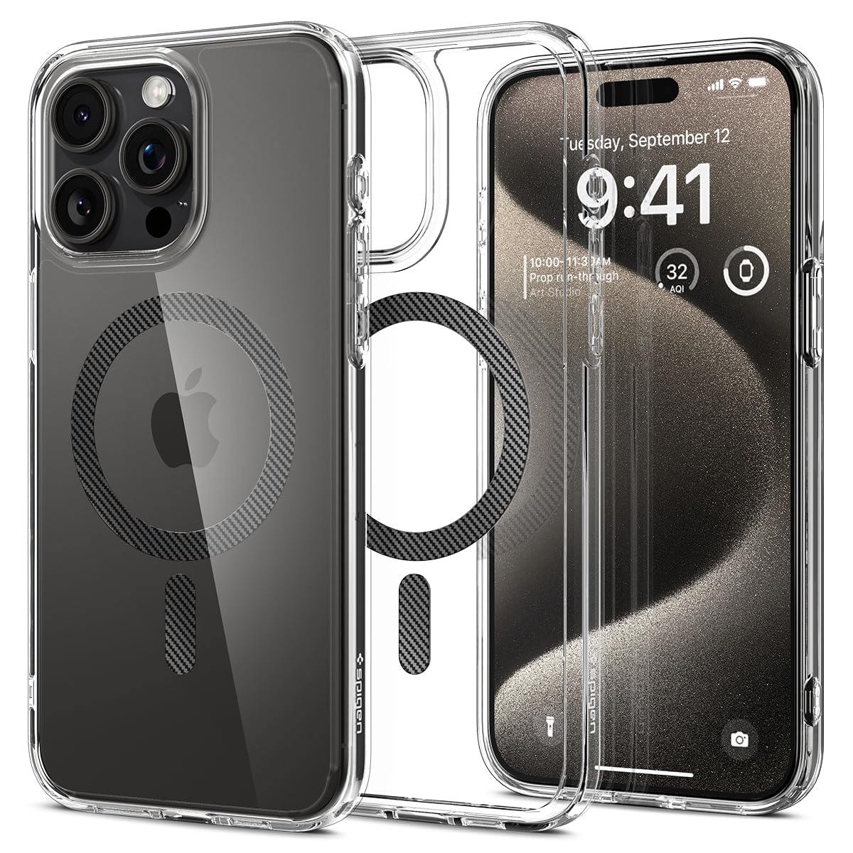 Spigen 【創業18年の技術力】 iPhone 15 Pro Max ケース クリア MagSafe対応 米軍MIL規格 ウルトラ・ハイブリッド・マグフィット ACS06578 (カーボン・ファイバー)