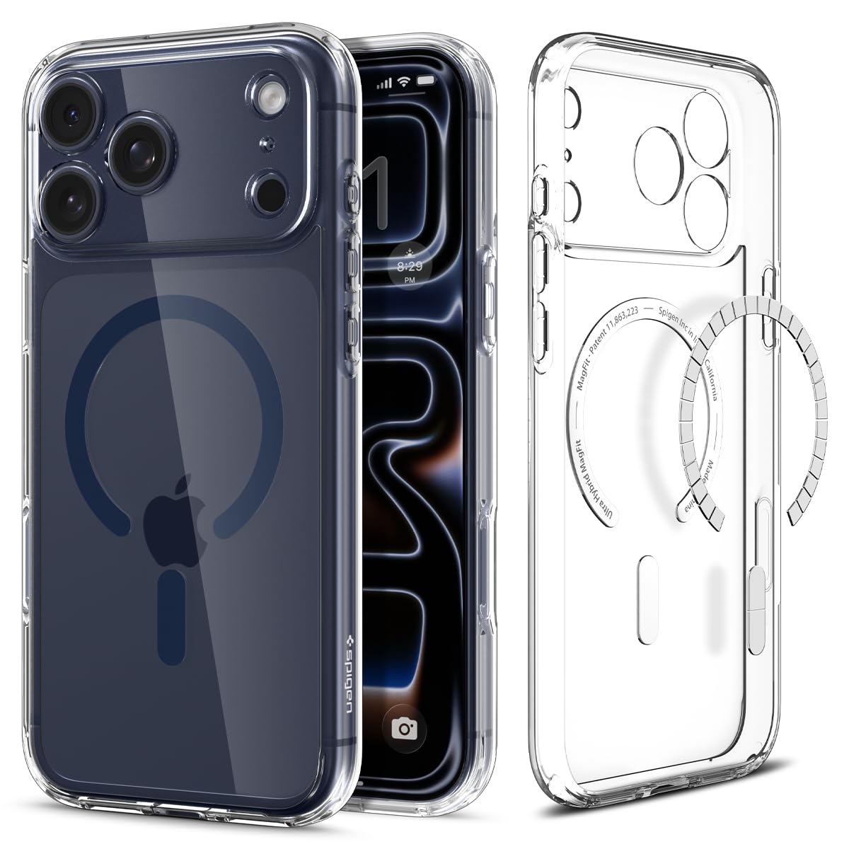 Spigen 【打ち立てる18年の科学技術力】 iPhone 17 Pro 容れもの MagSafe相応う せつ然たる 澄み切った ストラップホール 米軍MIL標準尺度 ウルトラ・ハイブリッド・マグフィット (クリア・ディープブルー) ACS10954