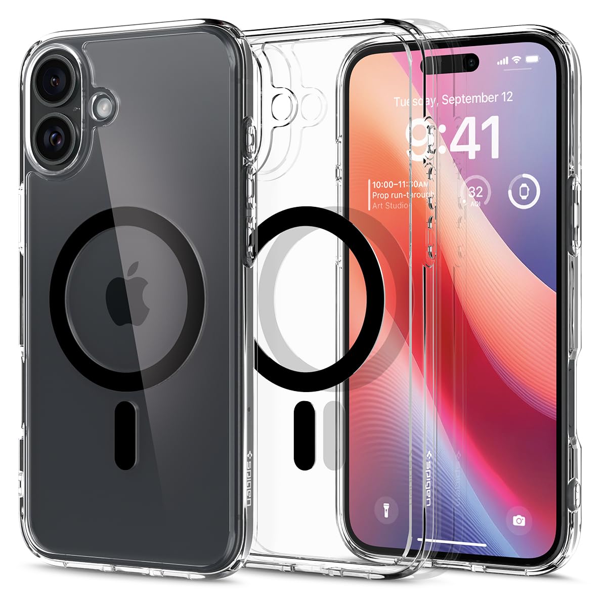 Spigen iPhone 16 Plus 容れもの せつ然たる MagSafe相応う 耐衝撃 ストラップホール 黄変押しとどめる バンパー 米軍MIL判定基準 ウルトラ・ハイブリッド・マグフィット ACS08076 (黒いこと)