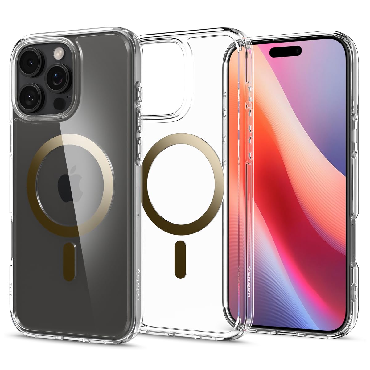 Spigen iPhone 16 Pro ケース MagSafe対応 クリア 透明 ストラップホール 米軍MIL規格 ウルトラ・ハイブリッド・マグフィット ACS08132 (ゴールド)｜WES STORE 8,206円