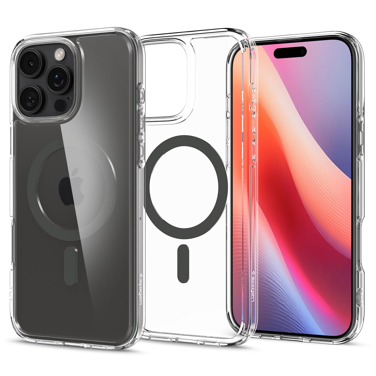 Spigen iPhone 16 Pro ケース MagSafe対応 クリア 透明 ストラップホール 米軍MIL規格 ウルトラ・ハイブリッド・マグフィット ACS08130 (グラファイト)