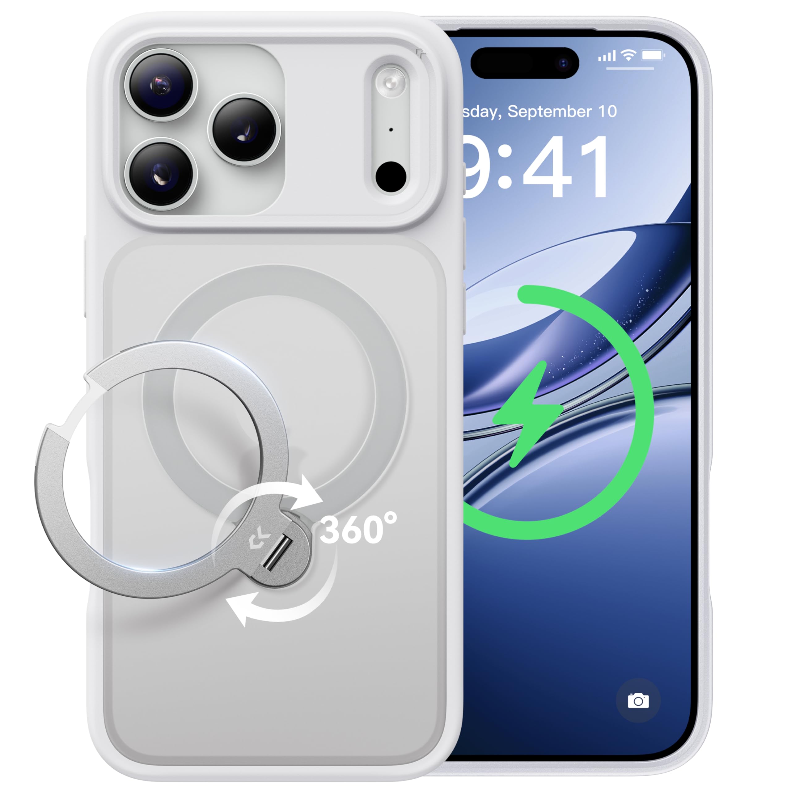 【2025最高傑作\u0026定点360度回転】CASEKOO iPhone 17 Pro Max 用 ケース MagSafe対応 米軍MIL規格 360°全方向耐衝撃 【横縦両立・角度自由調整】最大25W急速充電対応 指紋防止/マット仕上げ/黄変防止/半透