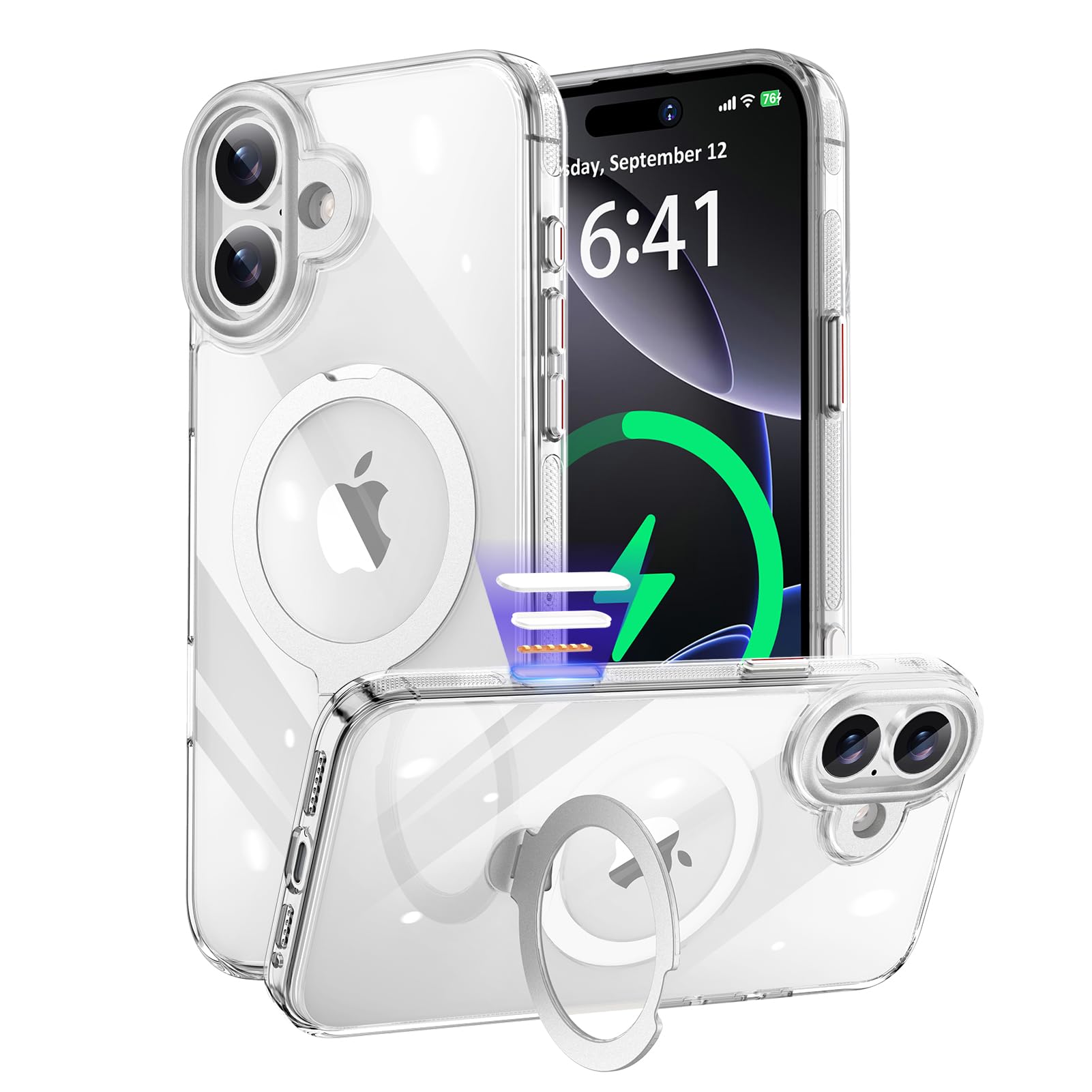 KISECASE iPhone 16 用 容れもの Magsafe相応う 無線電話申し受ける 磁気輪っか 磁石積み上げる 定点360度回転させる照明ランプ付き添い人 カメラコントロールカバー付き添い人 名取り草防御すること ホコリ押しとどめる 耐衝撃 耐久性 黄ばみ防 滑