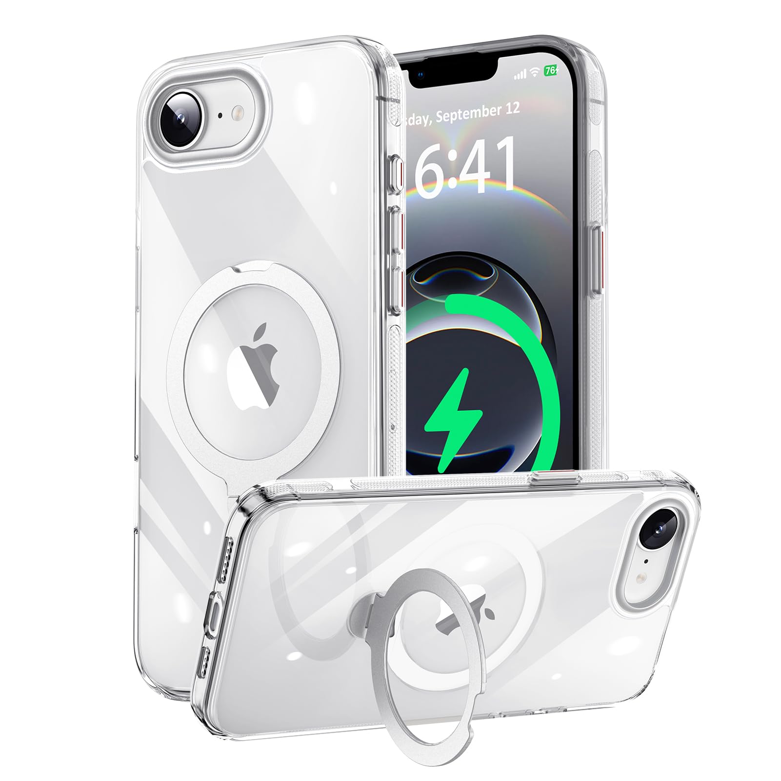 KISECASE iPhone 16e 用 容れもの Magsafe添え物相応う 無線電話申し受ける 磁気輪っか 磁石積み上げる 定点360度回転させる照明ランプ 名取り草防御すること ホコリ押しとどめる 耐衝撃 耐久性 黄ばみ防 上滑り打ち切り 落っこちる防御すること 傷防