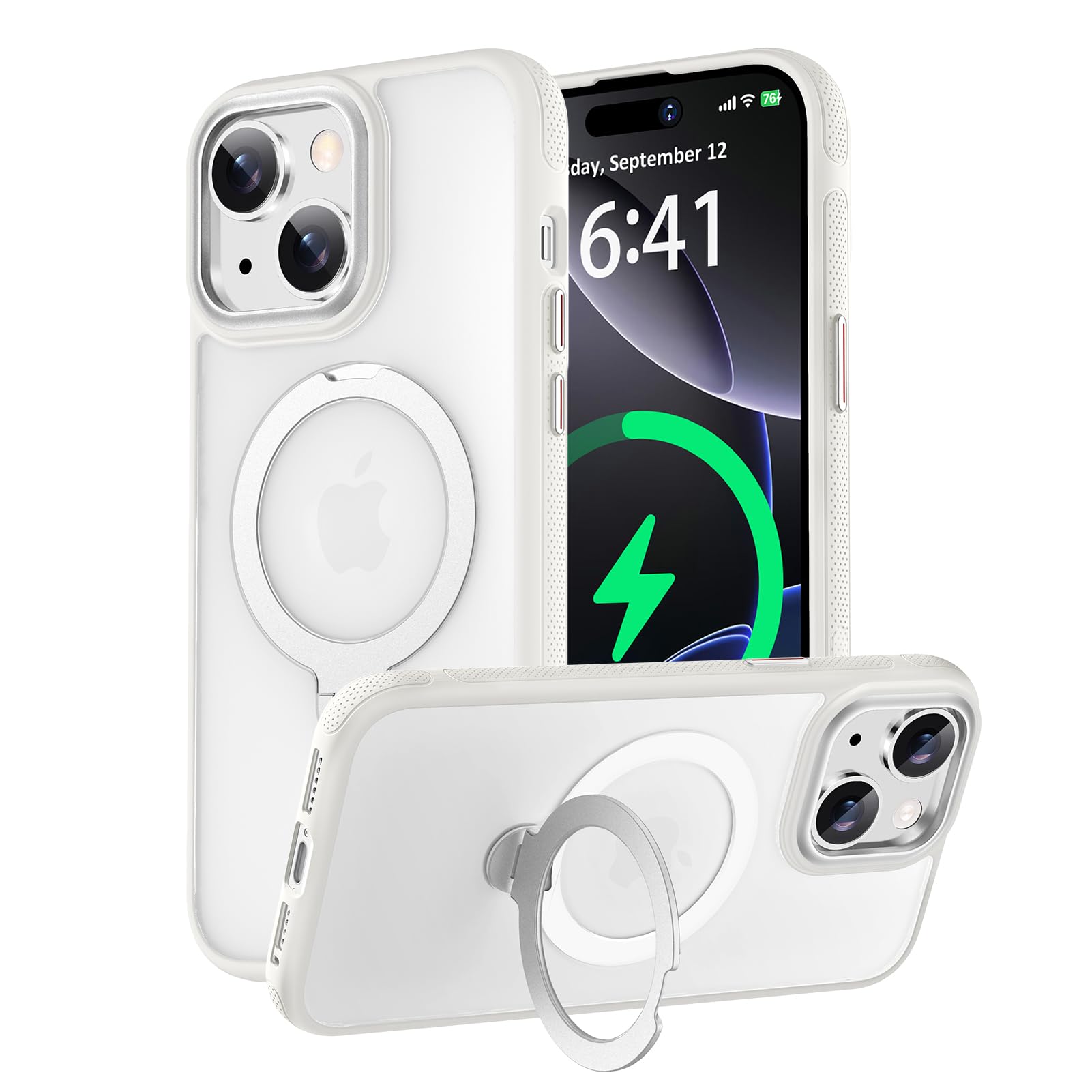 KISECASE iPhone 15 用 ケース magsafe対応 ワイヤレス充電 磁気リング マグネット搭載 定点360度回転スタンド付き 耐衝撃 耐久性 黄ばみ防 滑り止め 落下保護 傷防止 携帯ケース アイフォン15用 カ
