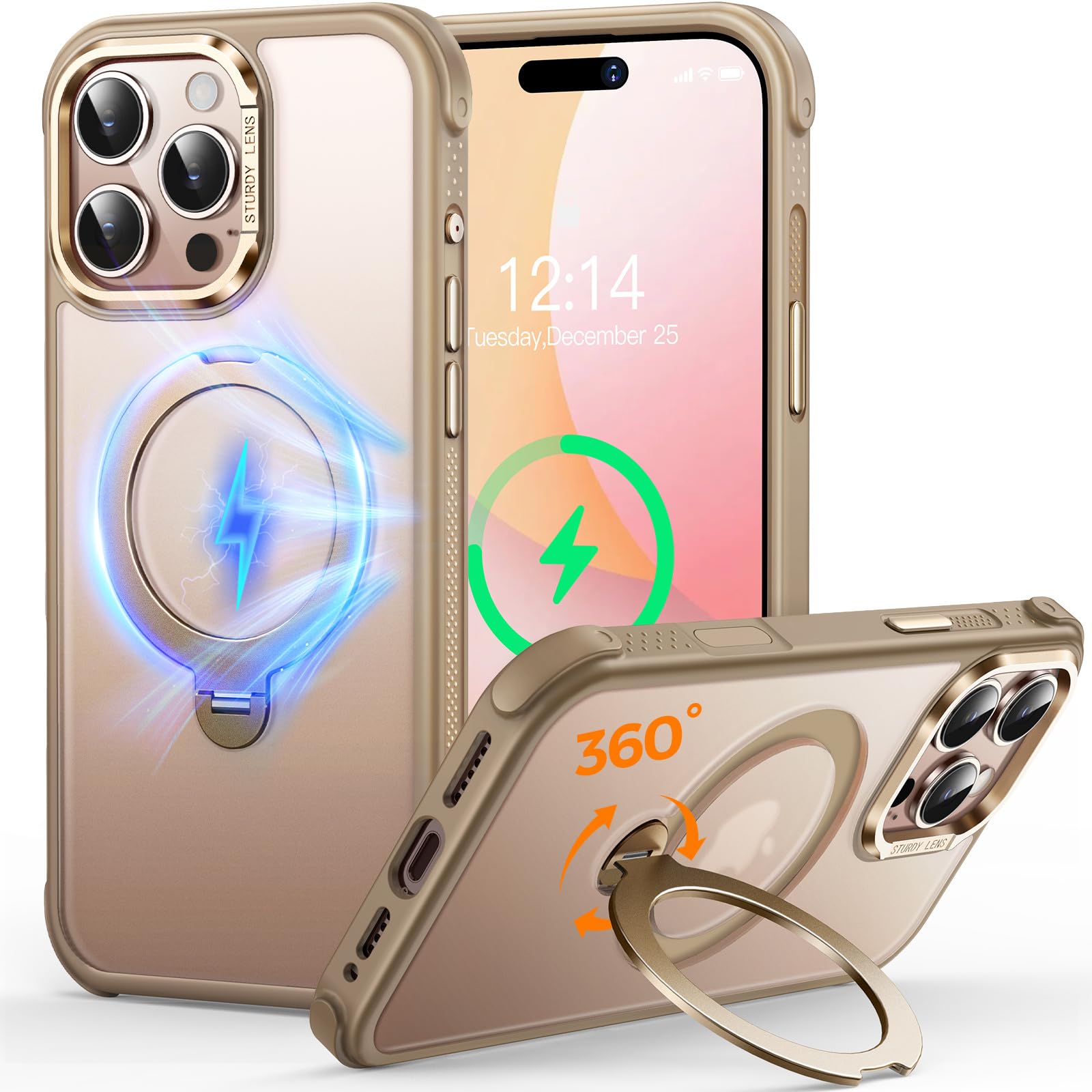 【2025新開発！新型TPUバンパー・安全性 】CUTELFON iPhone 16 Pro ケース 3倍米軍規格認証 耐衝撃 MagSafe対応 ワイヤレス充電 いphone16pro ケース 360°回転【横縦両立・角度自由調整】黄ばみなし 傷防