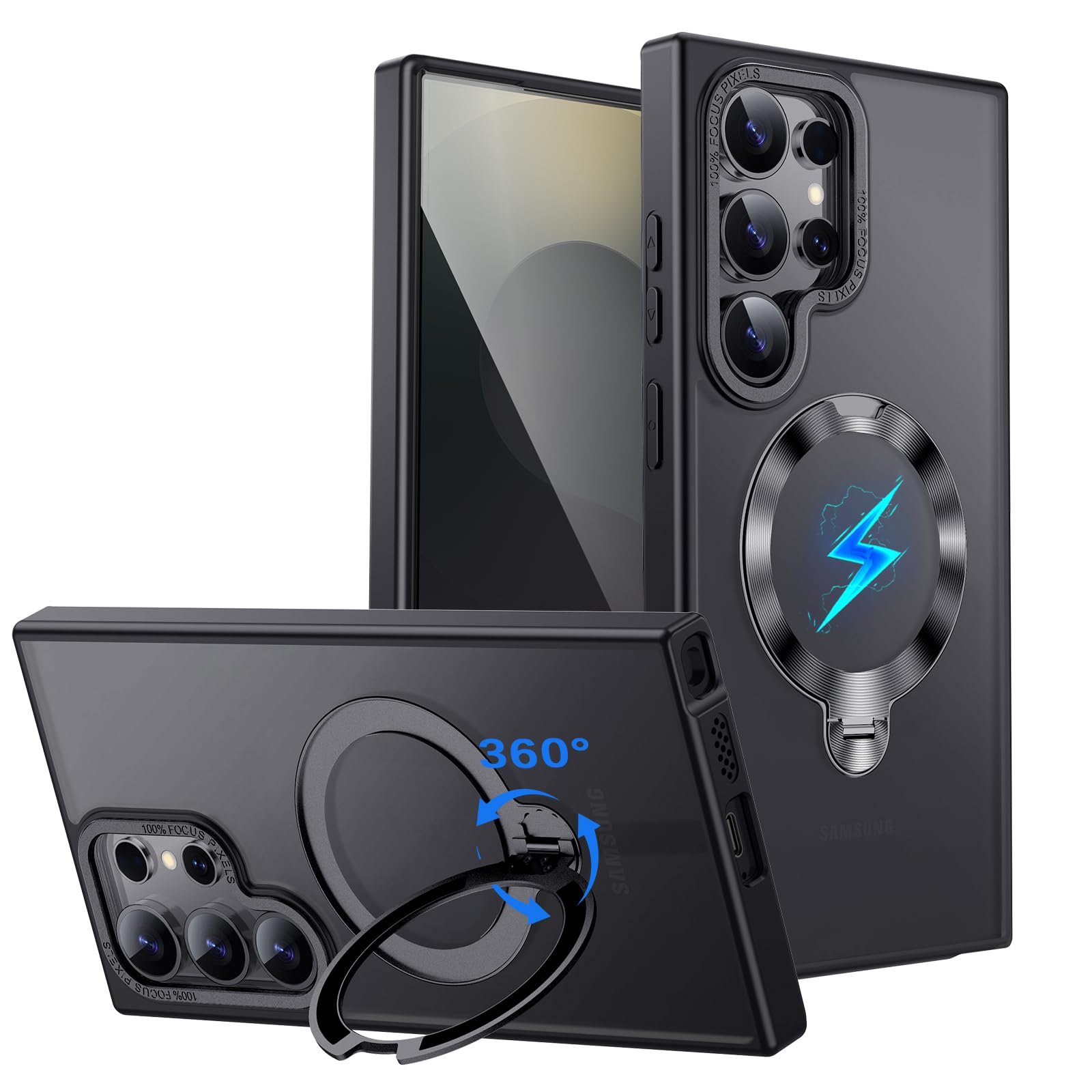 PETORA Galaxy S24 Ultra 用 ケース リング付き MagSafe対応【360度回転式マグネットスタンド・縦横両対応】米軍MIL規格 耐衝撃 レンズ保護 半透明マット 黄ばみ防止 指紋防止 マグセーフワイヤレス