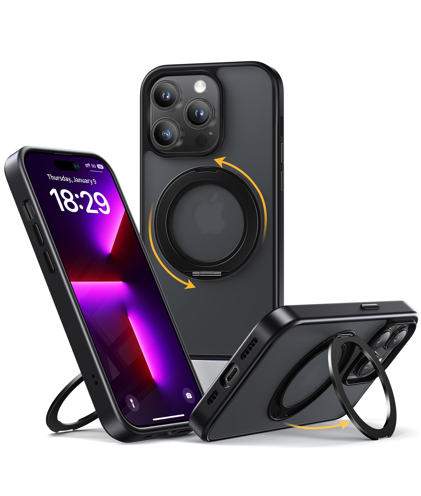 NIMASO iPhone 13pro 用 容れもの 縦横両相応う 360°回転させる照明ランプ容れもの MagSafe相応う 持ちはこびスマホケース 輪っか磁石積み上げる 取りまかなう いPhone13pro相応う 無線電話申し受ける相応う つや消し感 防指紋 米軍MIL判定基準 耐
