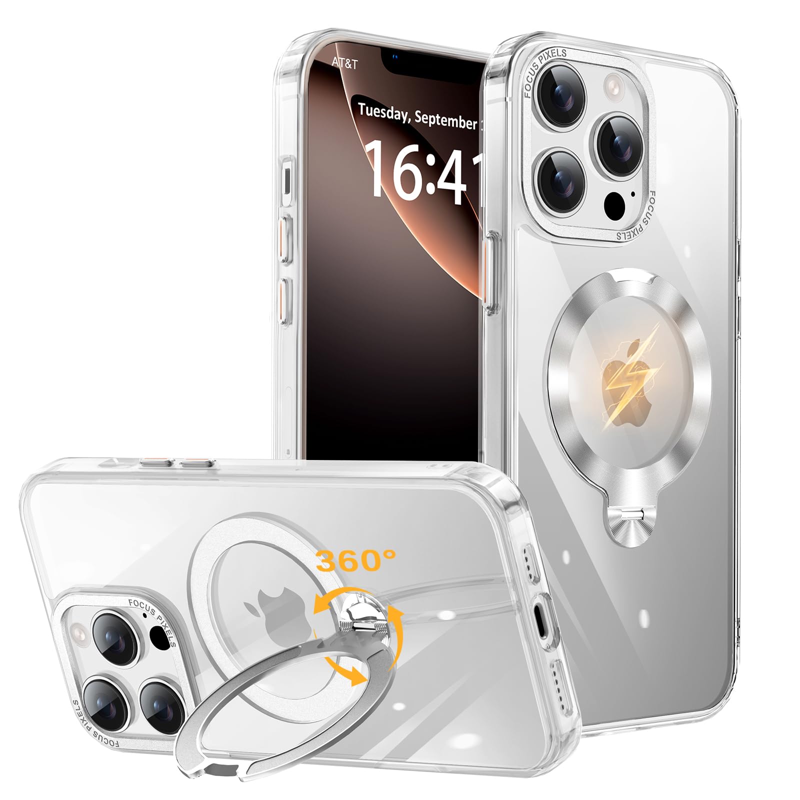 TISTUNST iPhone 13 Pro Max 用 入れもの 澄み切った CD輪っか 【多役立つこと 360°回転させる照明ランプ】【横縦相い性・角度親しさ合わせる】積み上げるMagSafe相応う 無線電話申し受ける相応う 米軍MIL標準尺度 耐衝撃 防指紋 黄変押しとどめる 水晶体保護すること 三