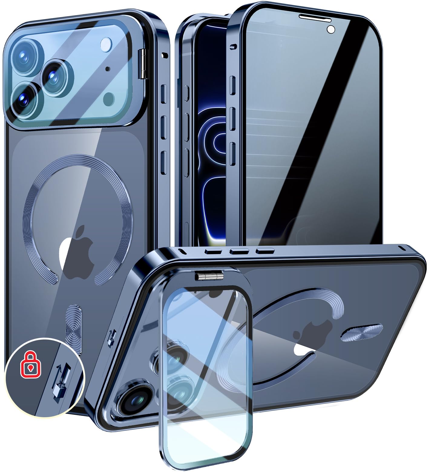 KELLCASE【カメラレンズ保護・スタンド+覗き見防止+MagSafe対応 】iPhone 17 Pro Max 用 ケース 全面保護 隠しスタンド付き ロック付き 両面 マグネット式 アイフォン17プロマックス カバー ストラッ｜WES STORE