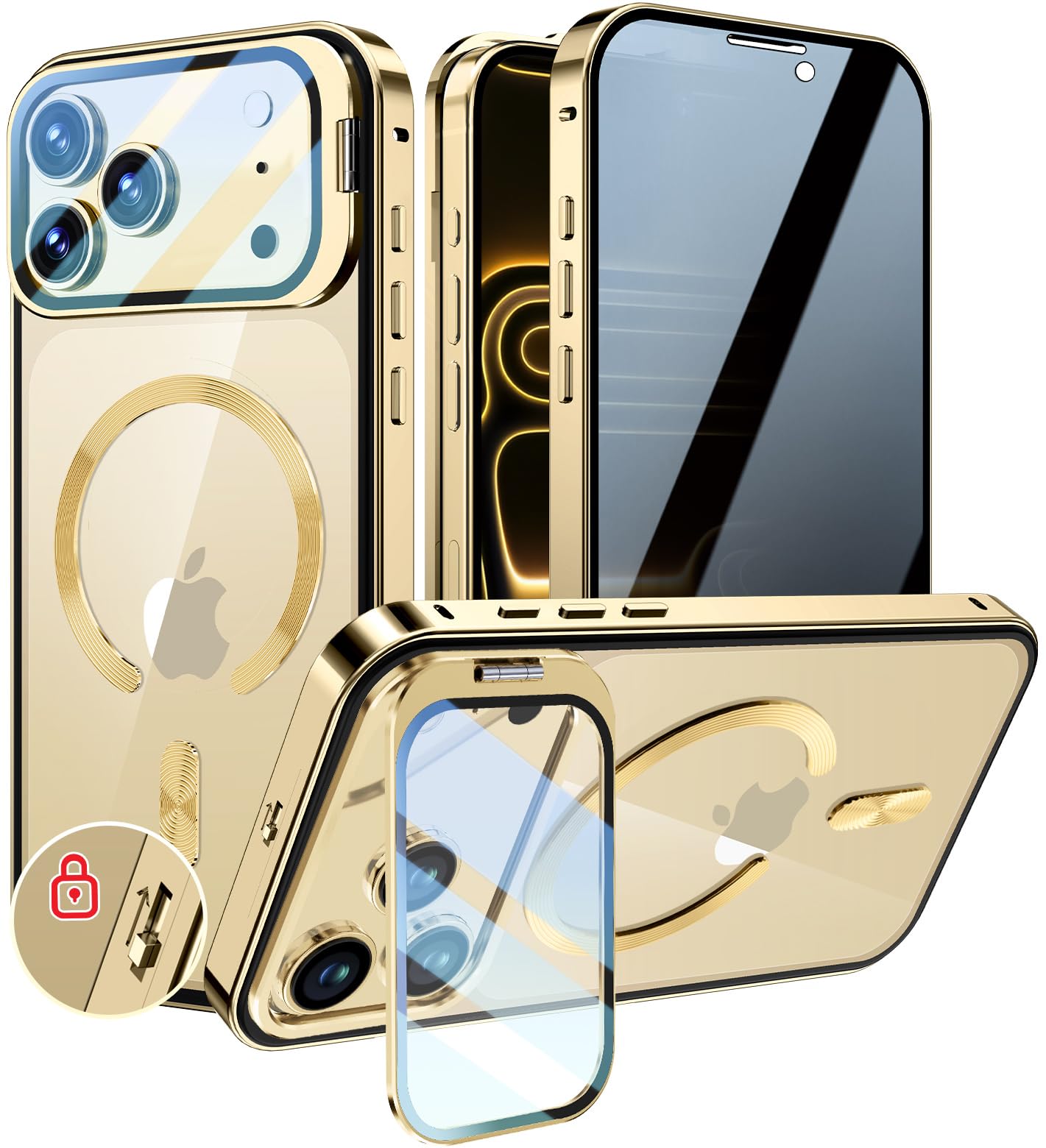 KELLCASE【カメラレンズ保護・スタンド+覗き見防止+MagSafe対応 】iPhone 17 Pro Max 用 ケース 全面保護 隠しスタンド付き ロック付き 両面 マグネット式 アイフォン17プロマックス カバー ストラッ｜WES STORE