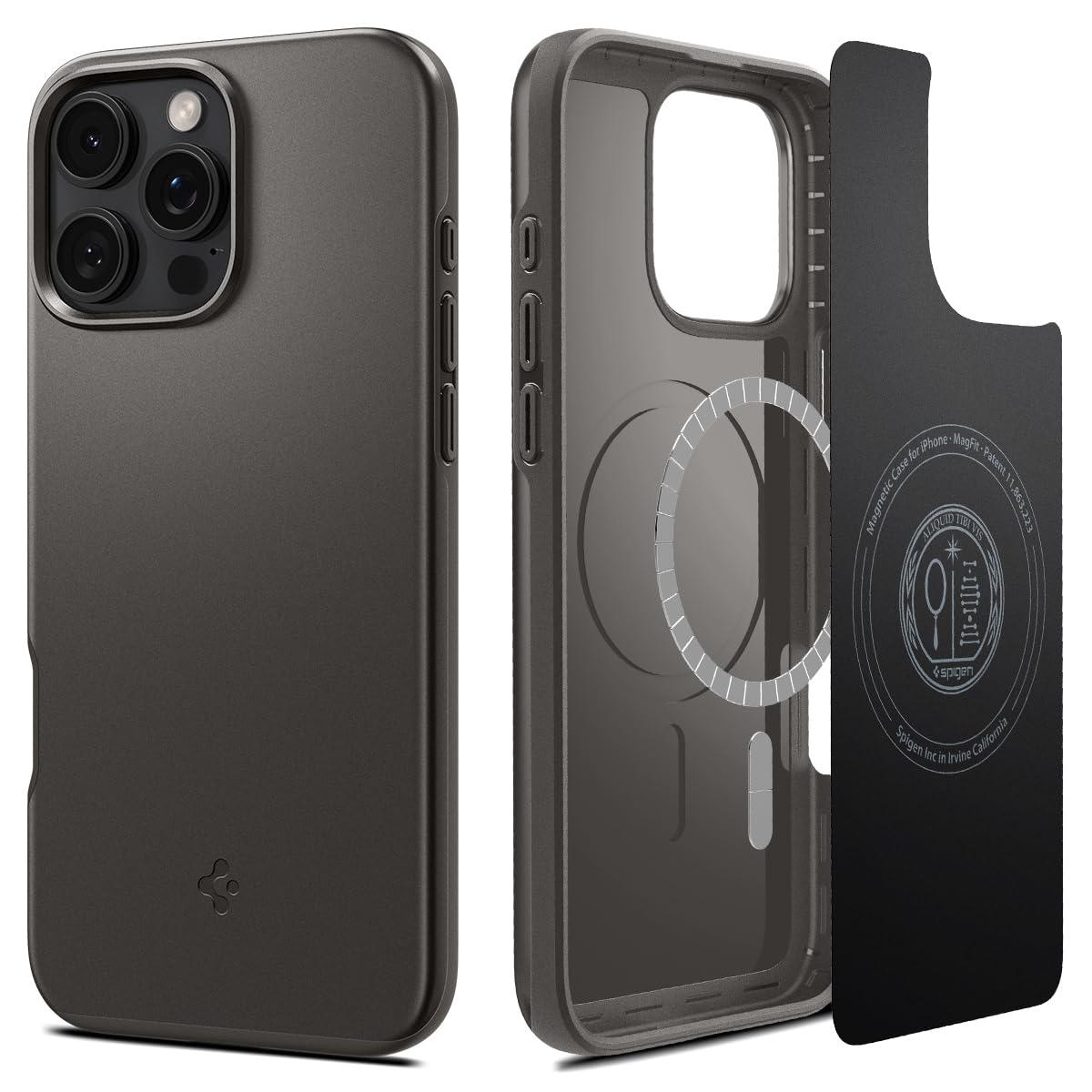 Spigen iPhone 16 Pro 入れもの MagSafe相応う 磁石積み上げる 米軍MIL標準尺度 引っ敷き 薄型 シン・フィット・マグフィット ACS08107 (火器金属元素)